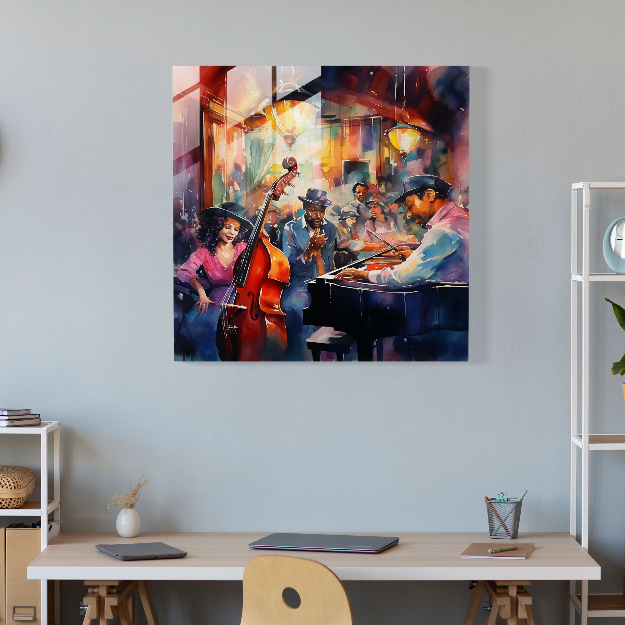 Bohemian Musicians Glass Print - Bohemian, Vibrant Painting, Glass Print, Jazz Music