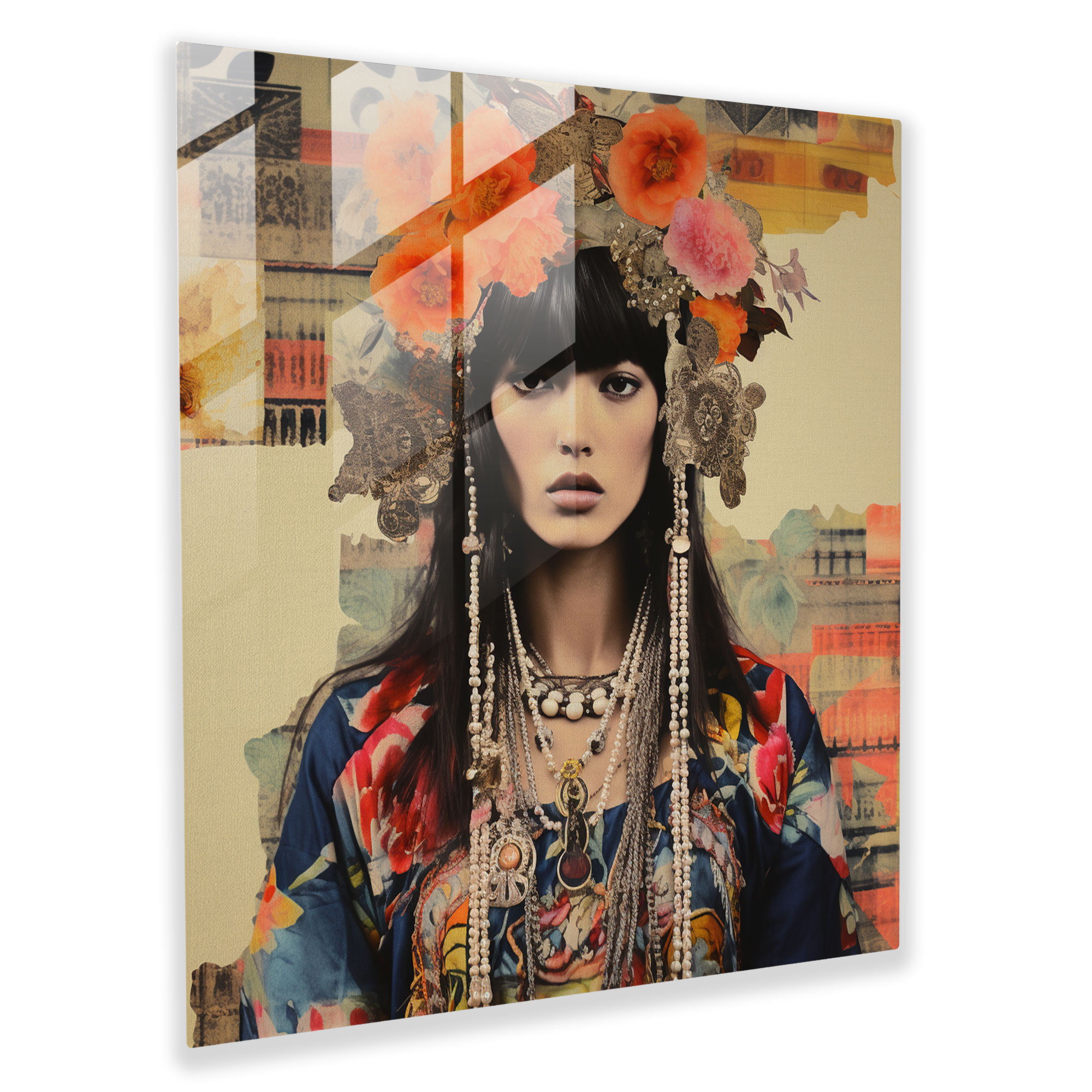 Bohemian Mixed Media Glass Print - Bohemian, Home Decoration, Colorful Fabrics, Wall Decoration