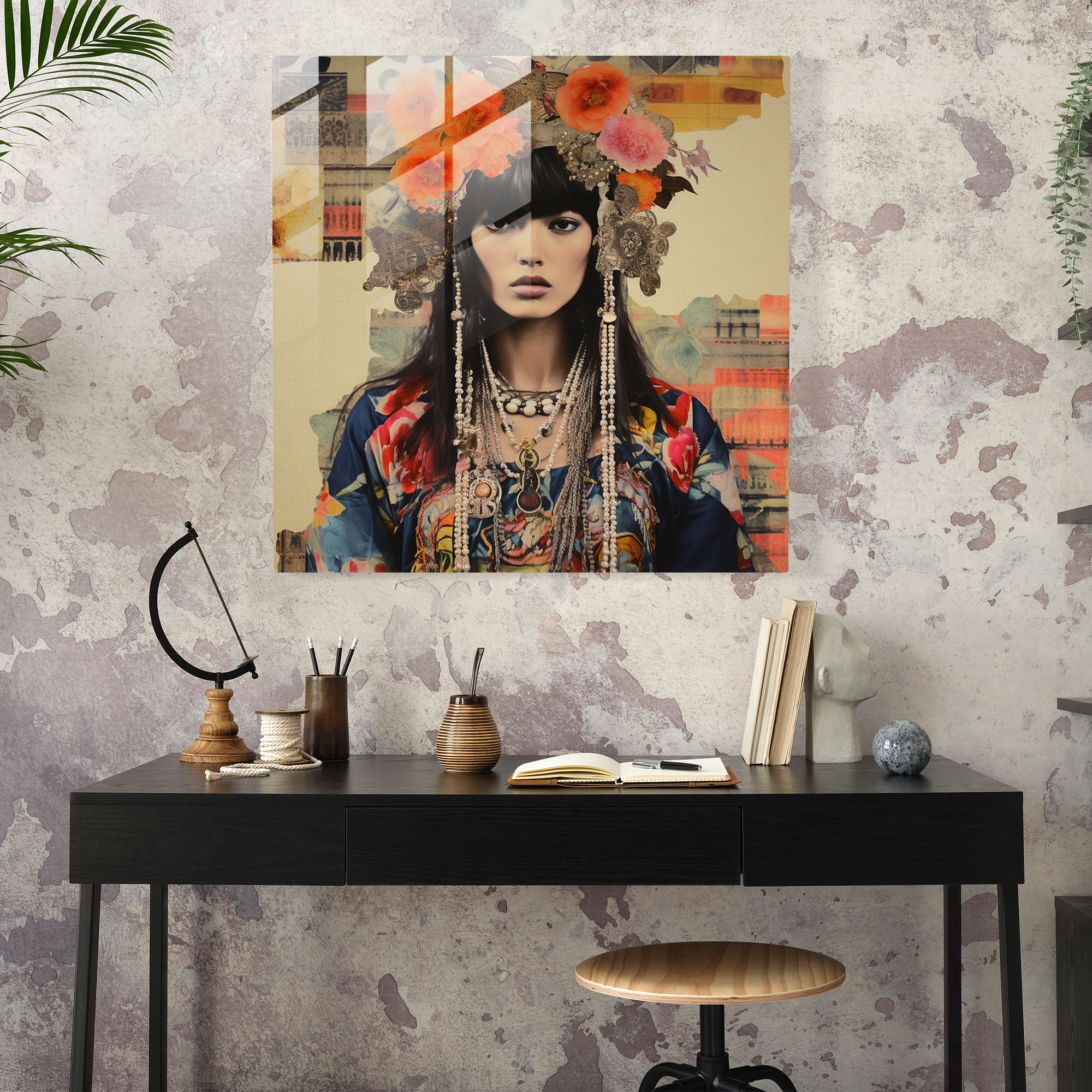 Bohemian Mixed Media Glass Print - Bohemian, Home Decoration, Colorful Fabrics, Wall Decoration