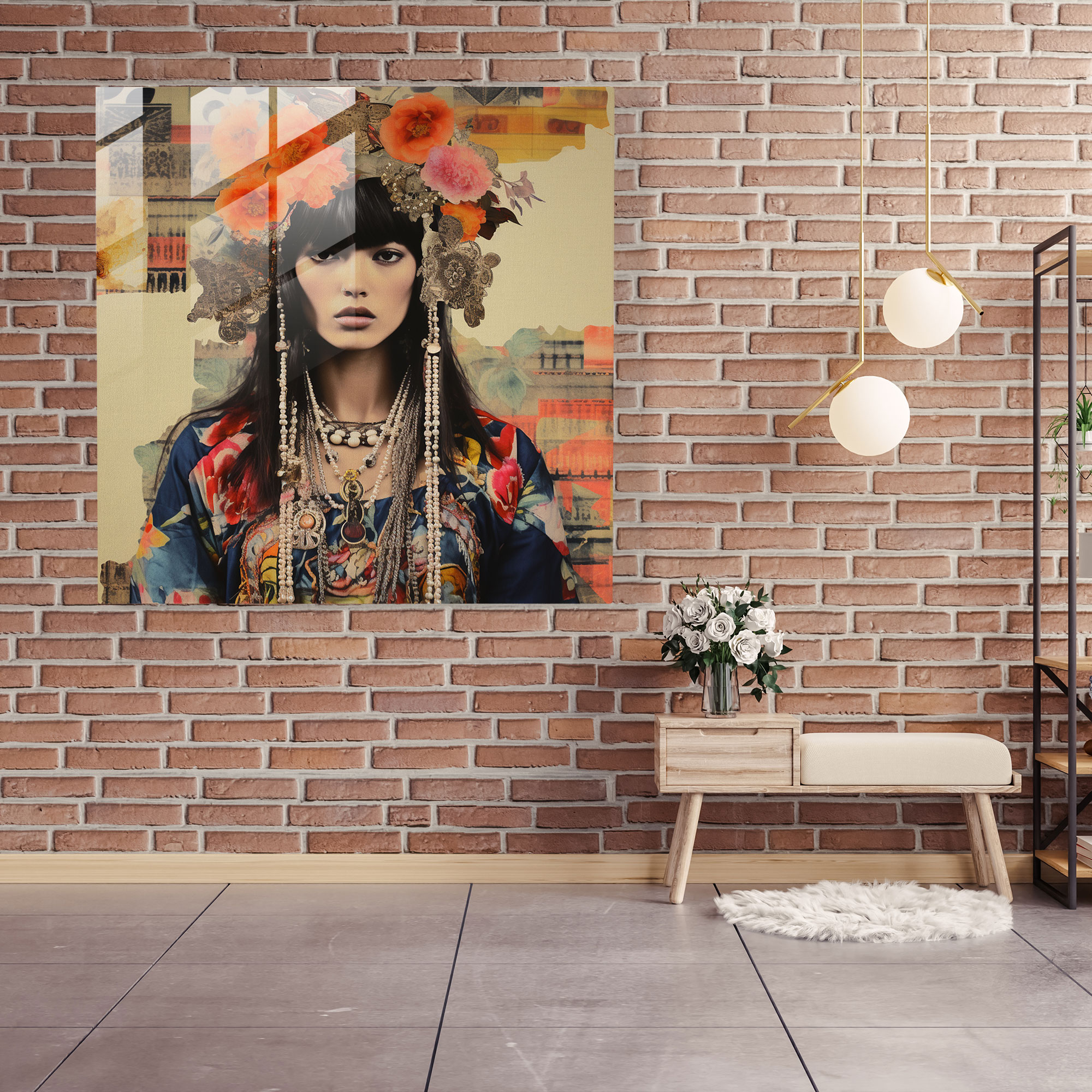 Bohemian Mixed Media Glass Print - Bohemian, Home Decoration, Colorful Fabrics, Wall Decoration