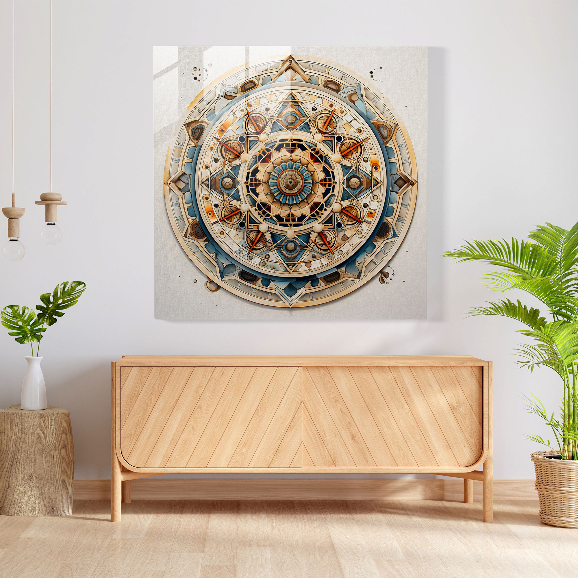 Detaylı Bohem Mandala Cam Tablo - Bohem Cam Sanatı Ev Dekorasyonu Ruhsal Semboller