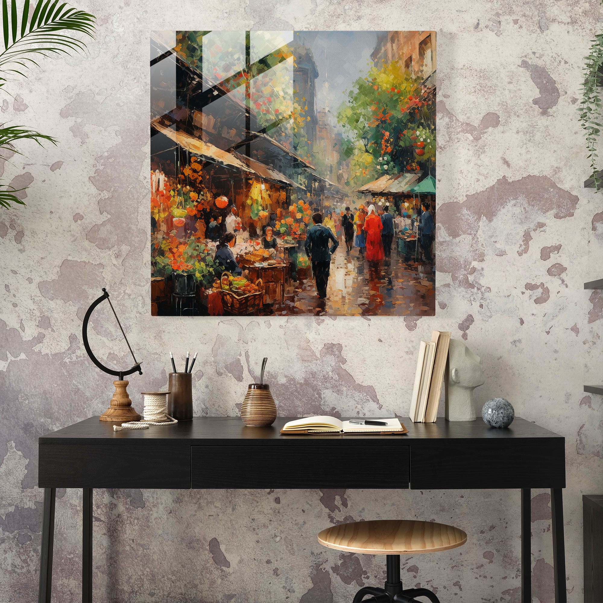 Bohemian Market Glass Print - Bohemian, Home Decoration, Impressionist Painting, Glass Print