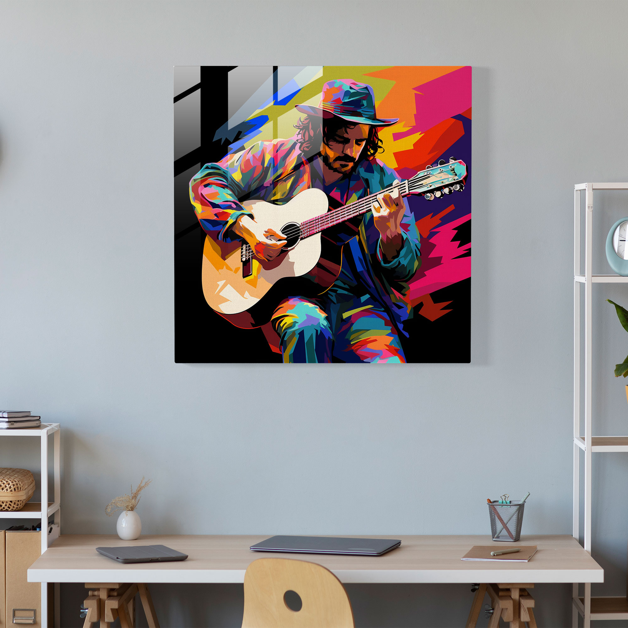 Bohemian Musician Glass Print - Bohemian, Glass Art, Vibrant Colors, Pop Art Illustration