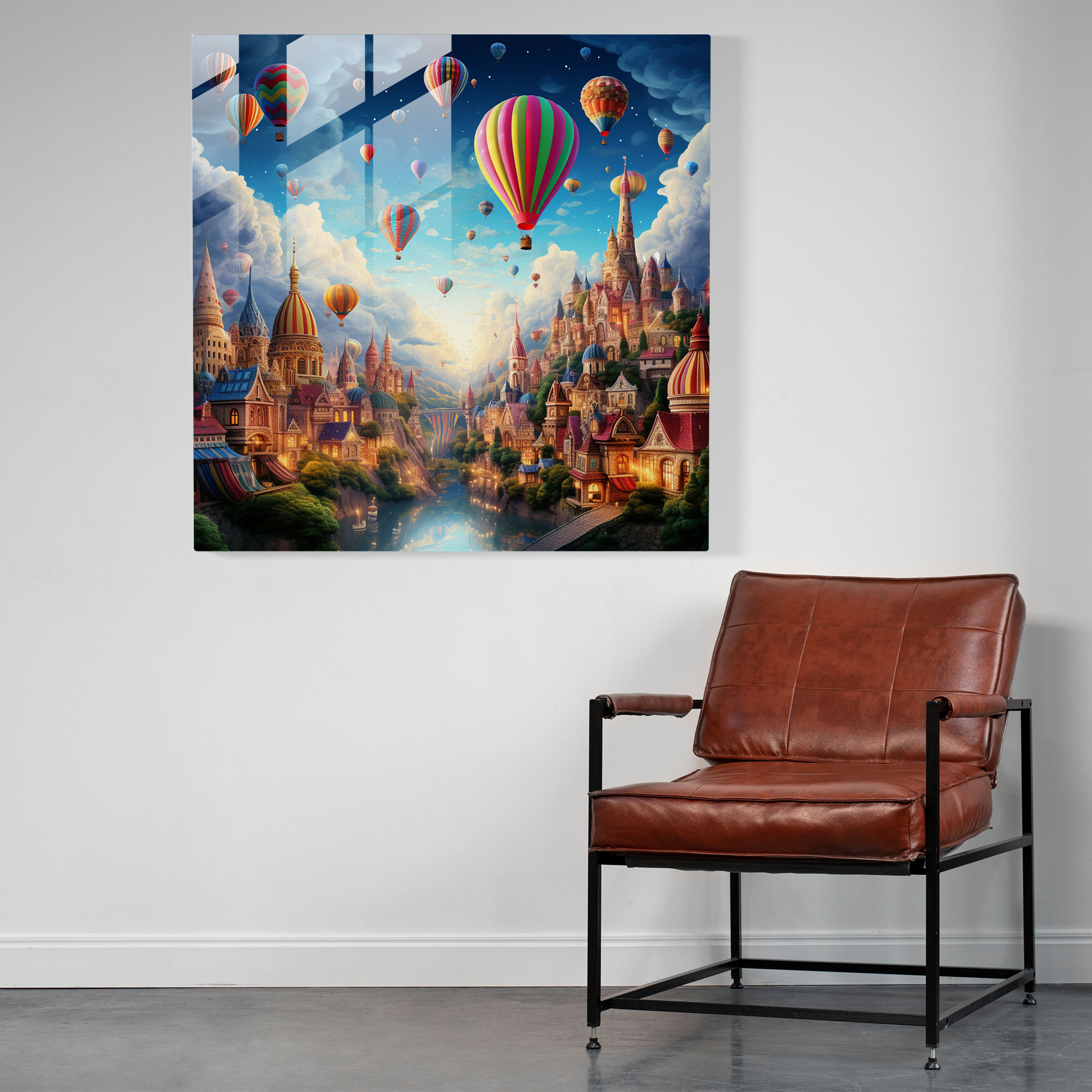 Bohemian Hot Air Balloons Glass Print - Bohemian, Modern Art, Bohemian Hot Air Balloons, Whimsical