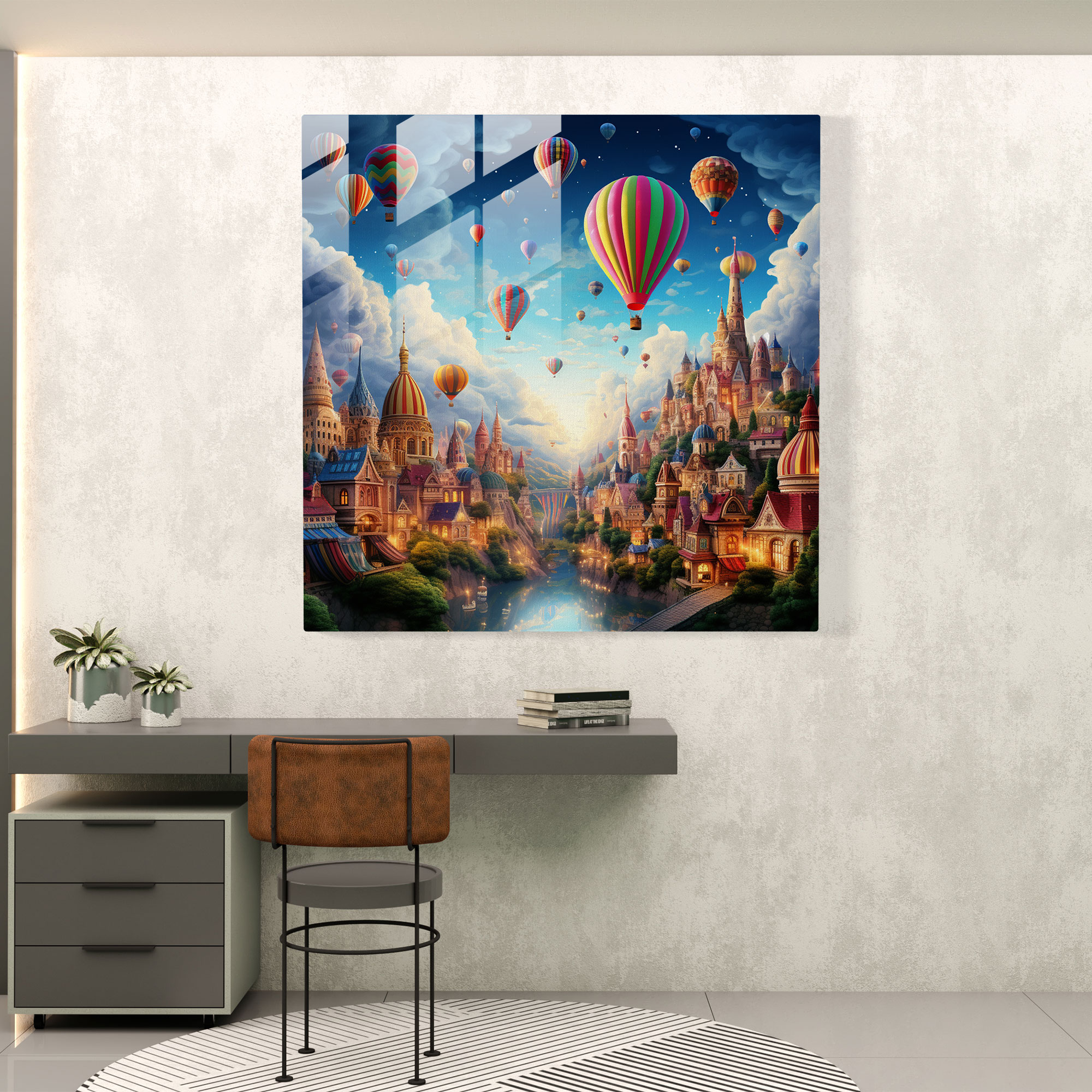 Bohemian Hot Air Balloons Glass Print - Bohemian, Modern Art, Bohemian Hot Air Balloons, Whimsical