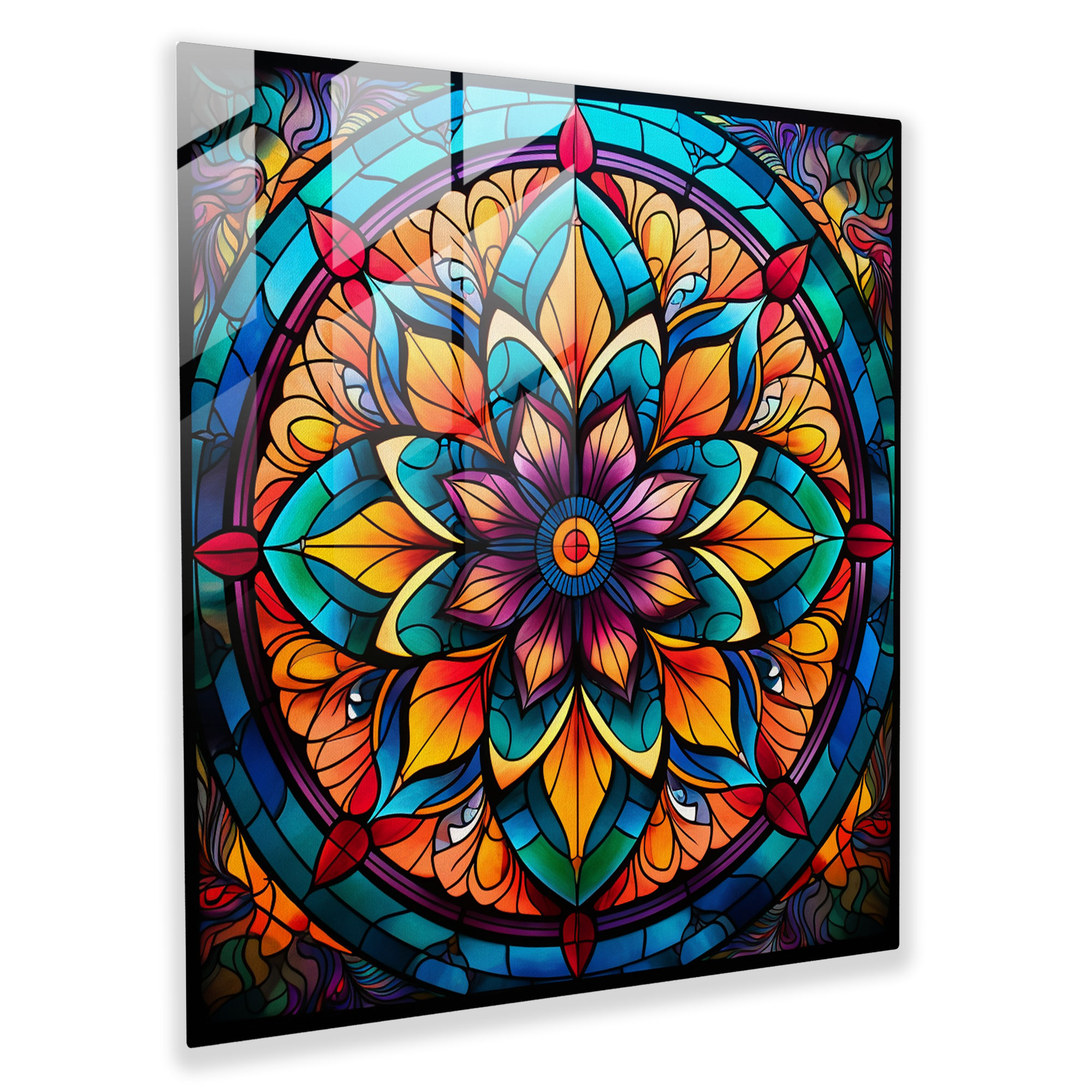 Bohem Tarzı Mandala Cam Tablo - Bohem Tarzı Modern Sanat Duvar Dekorasyonu Renkli Cam Pencere