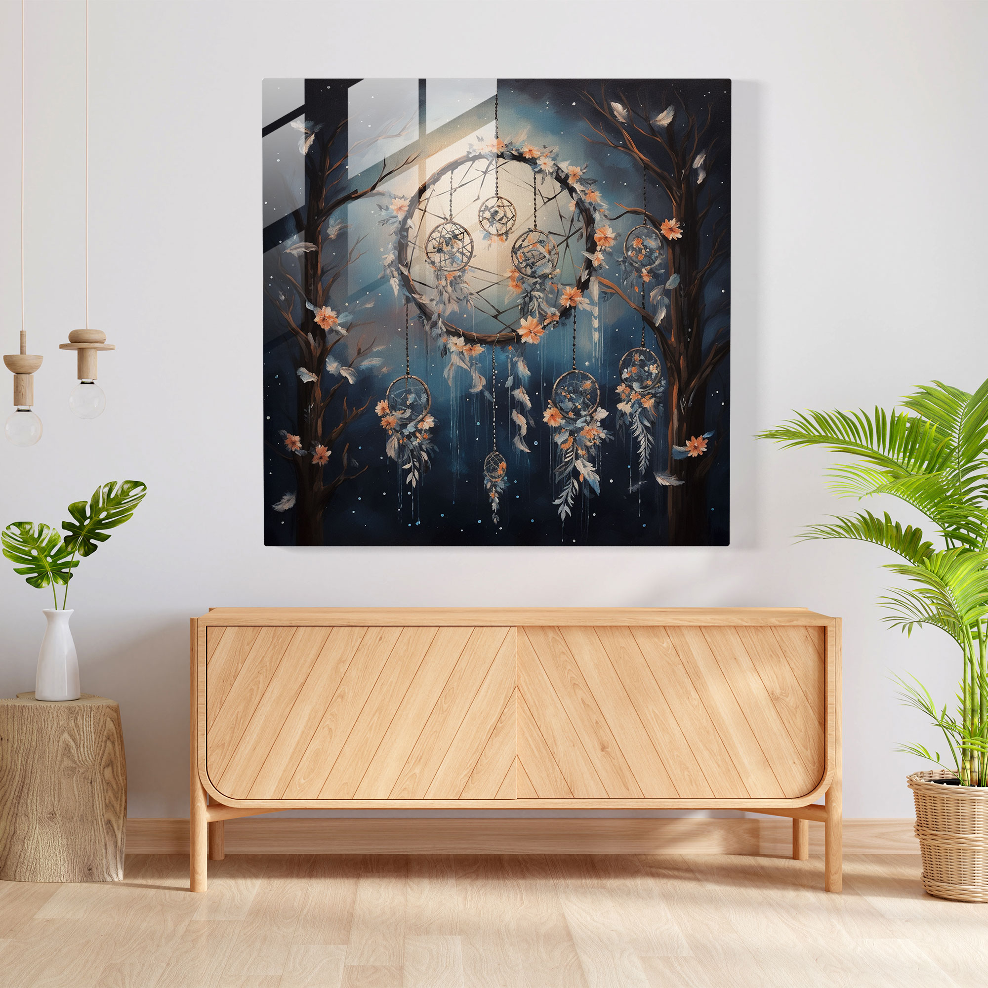 Bohemian Dreamcatcher Moonlit Night Glass Print - Bohemian, Glass Print, Home Decoration, Bohemian