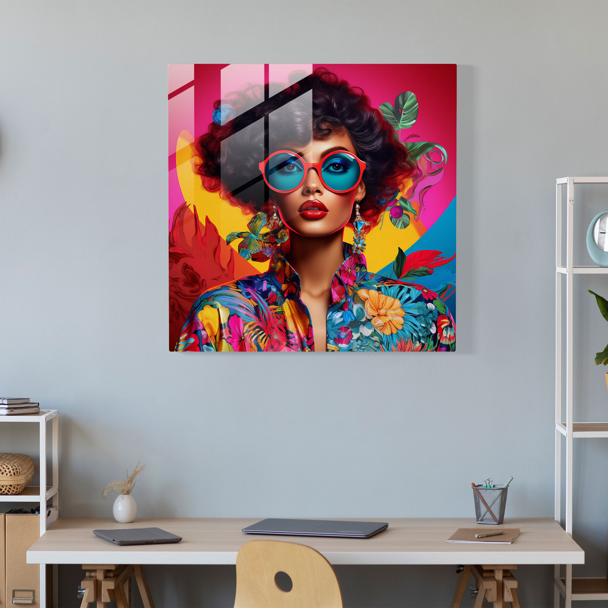 Bohem Tarz Pop Sanat Kadın Cam Tablo - Bohem Tarz Pop Sanat Cam Tablo Karışık Aksesuarlar