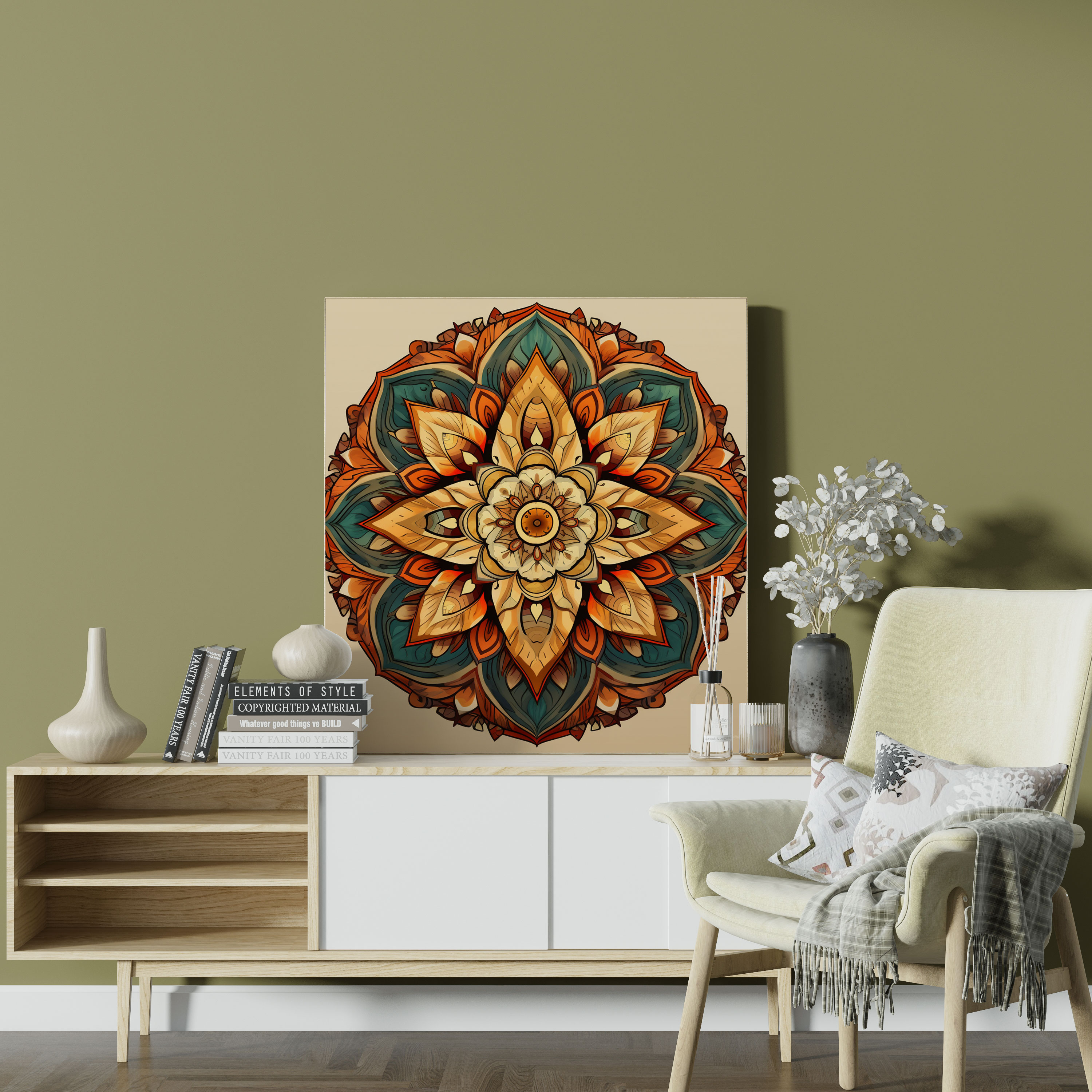 Boho Şık Mandala Kanvas Tablo - Bohem Sanatsal Dokunuş Kanvas Duvar Sanatı Mandala Tasarımı