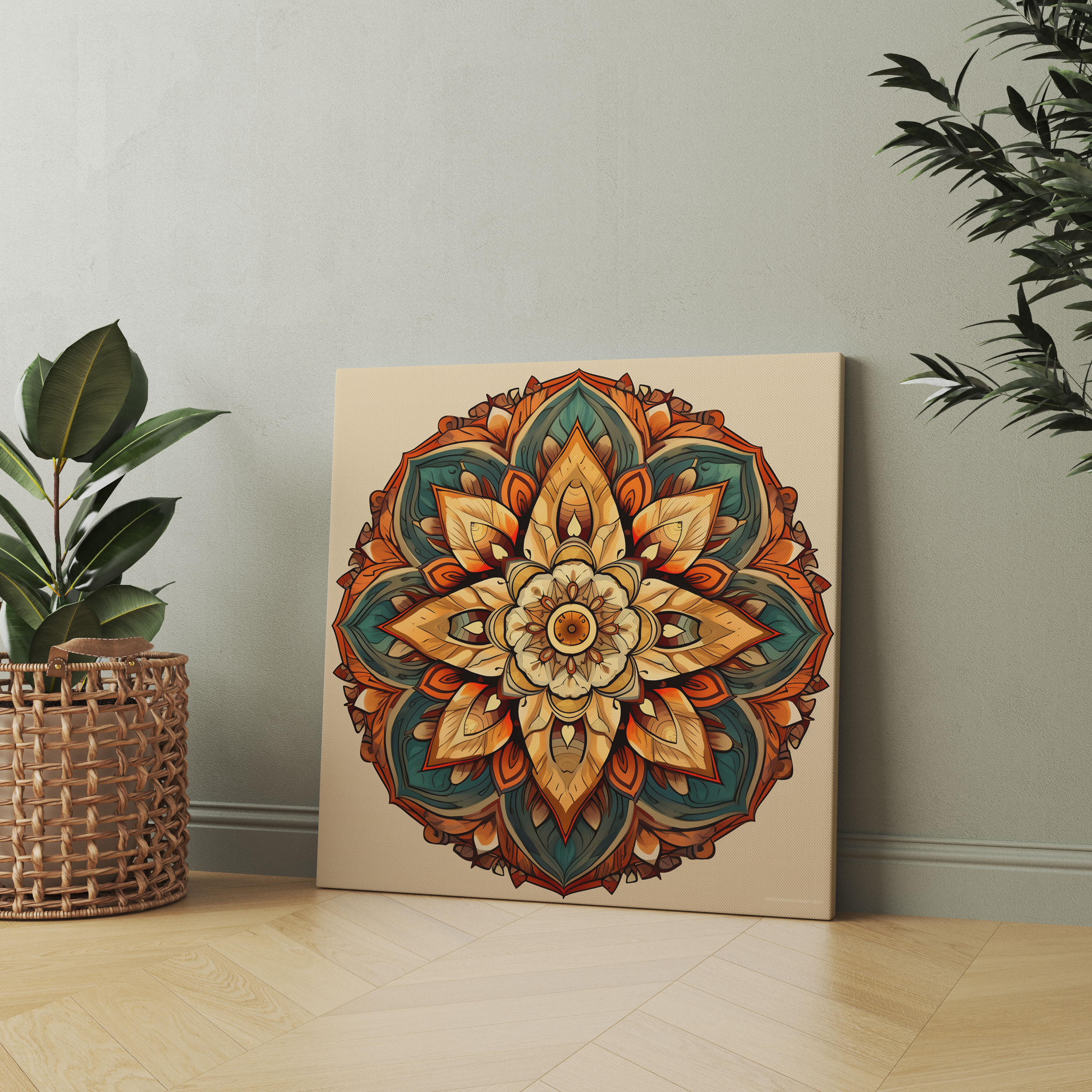 Boho Şık Mandala Kanvas Tablo - Bohem Sanatsal Dokunuş Kanvas Duvar Sanatı Mandala Tasarımı