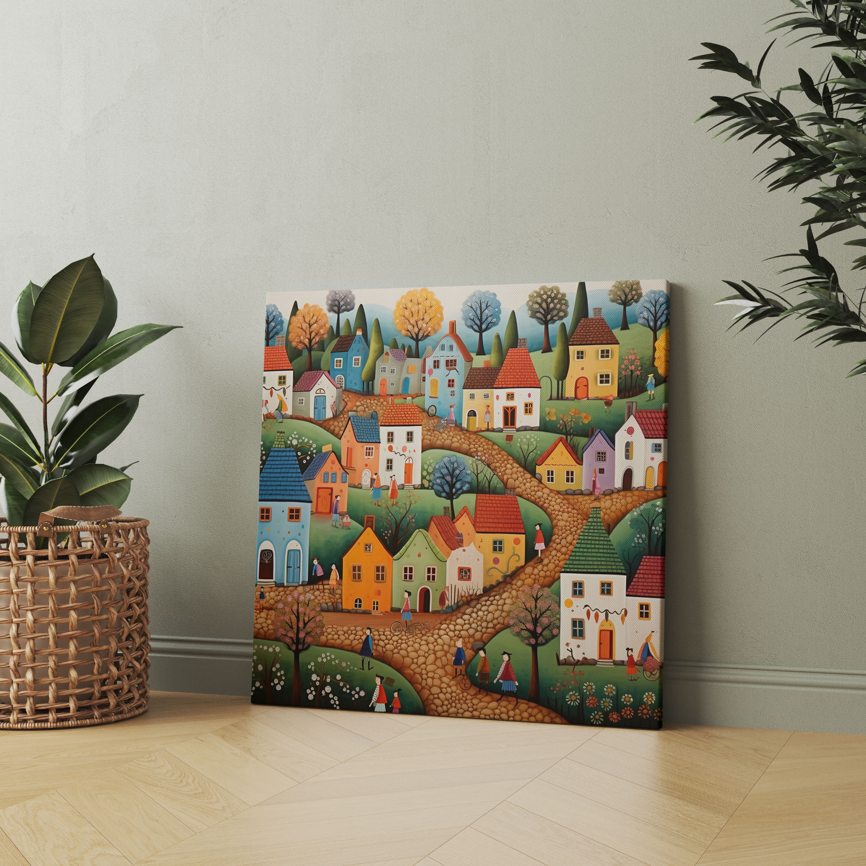 Whimsical Village Canvas Print - Bohemian, Home Decoration, Character, Vibrant Characters