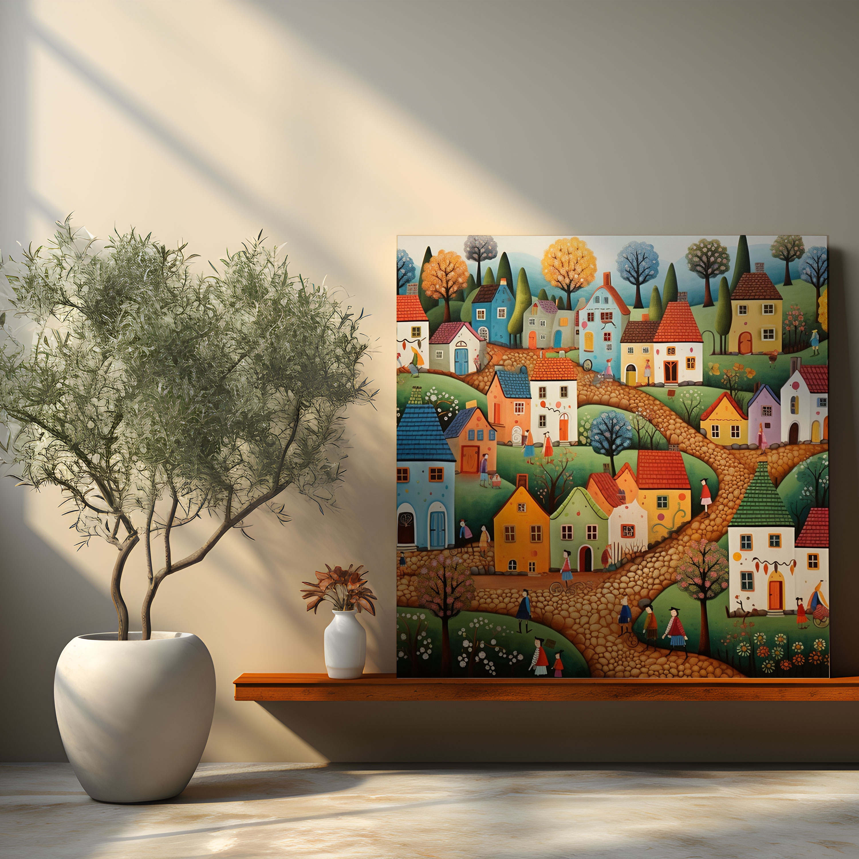 Whimsical Village Canvas Print - Bohemian, Home Decoration, Character, Vibrant Characters