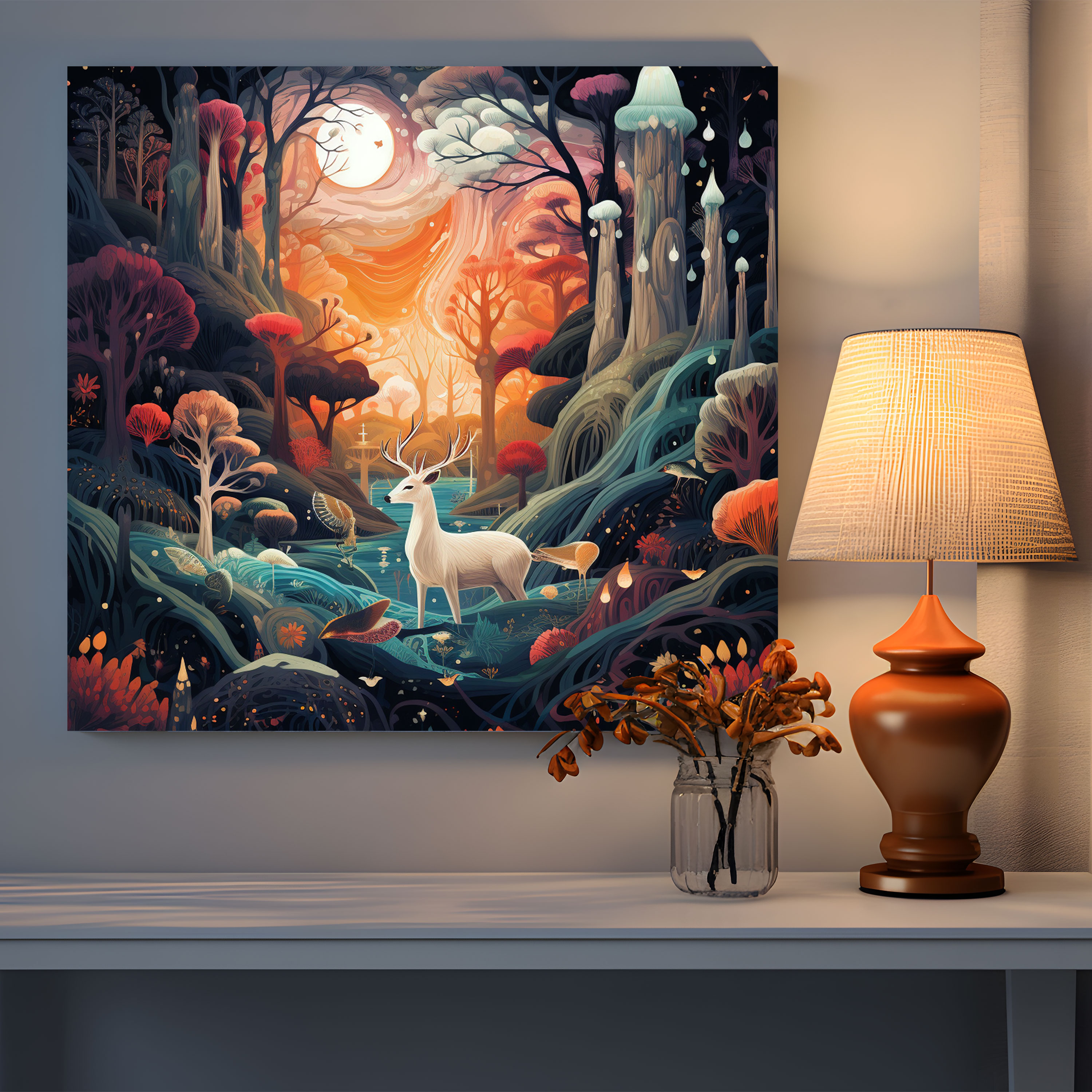 Whimsical Bohemian Forest Canvas Print - Bohemian, Canvas Print, Wall Art, Animals