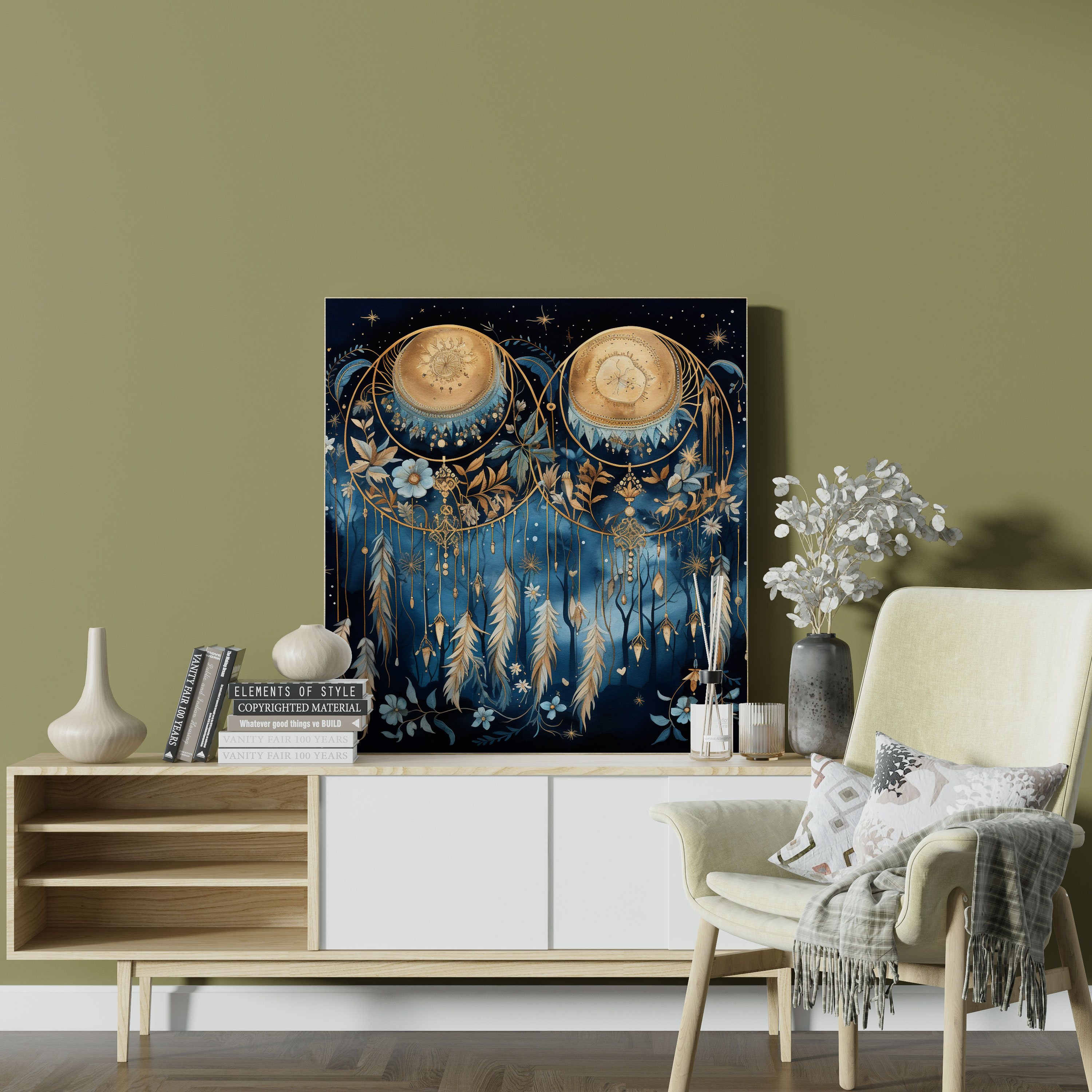 Bohemian Moonlit Night Canvas Print - Bohemian, Wall Decoration, Home Decoration, Flowing Tapestries