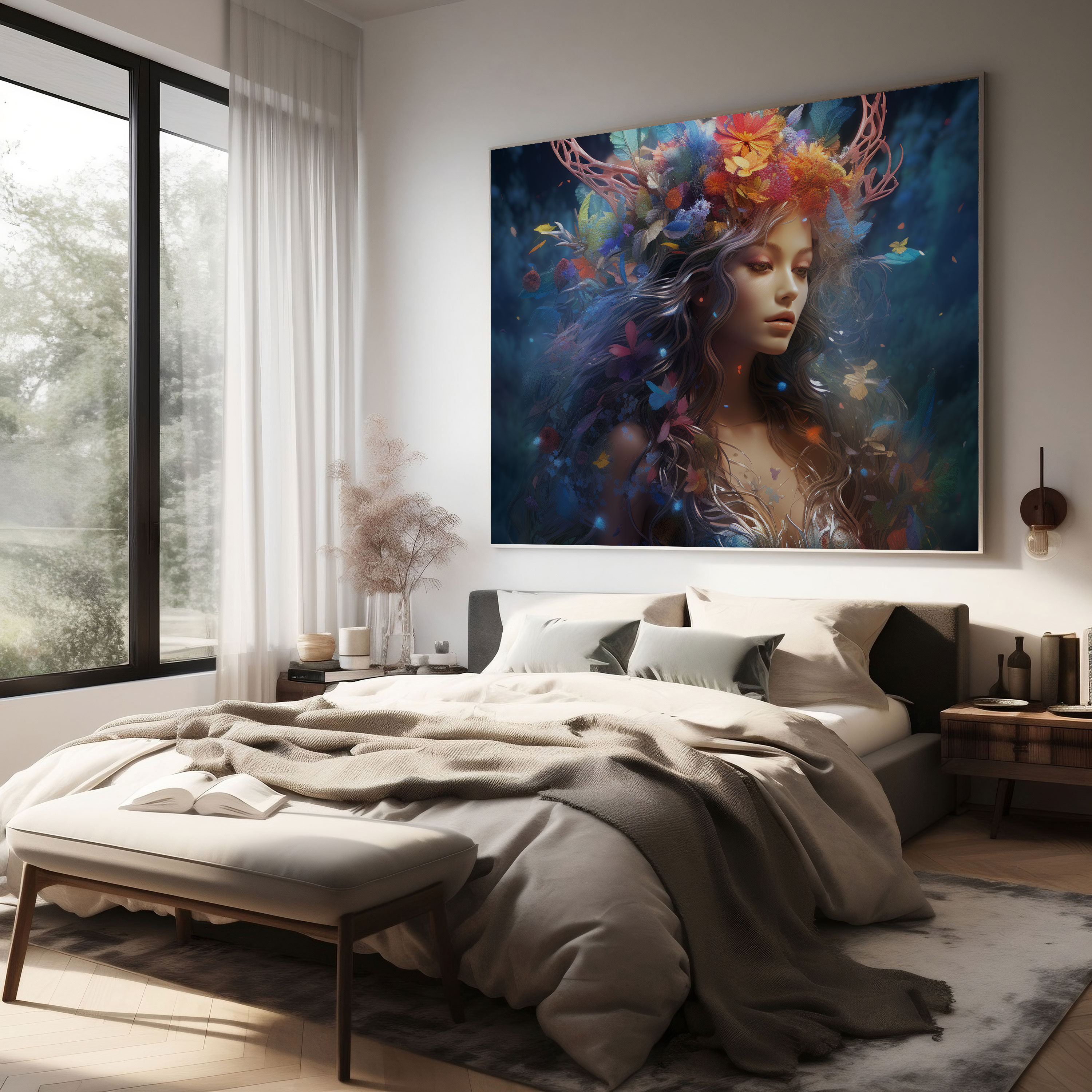Bohem Orman Mistik Dijital Sanat Kanvas Tablo - Bohem Sanatsallık Fantazi Canlı Mücevher Tonları