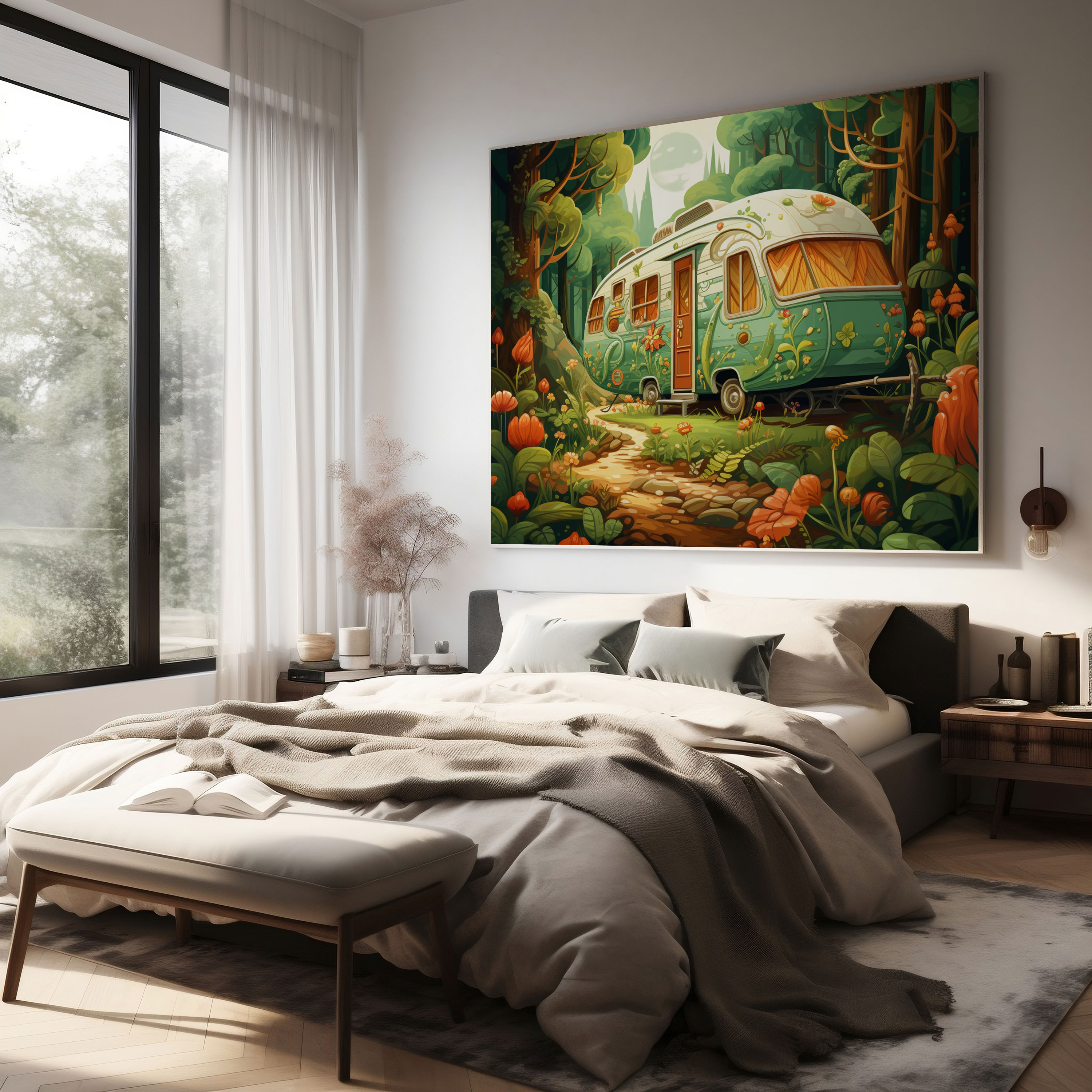 Bohemian Caravan Canvas Print - Bohemian, Retro-Inspired, Wall Decoration, Lush Forest