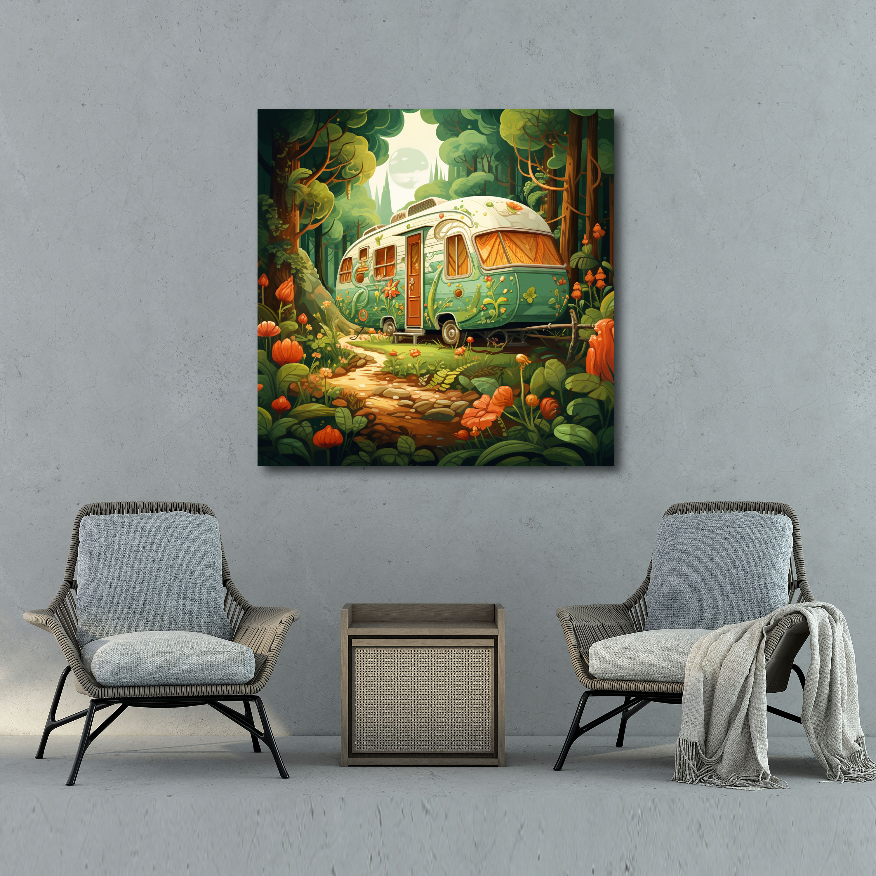 Bohemian Caravan Canvas Print - Bohemian, Retro-Inspired, Wall Decoration, Lush Forest