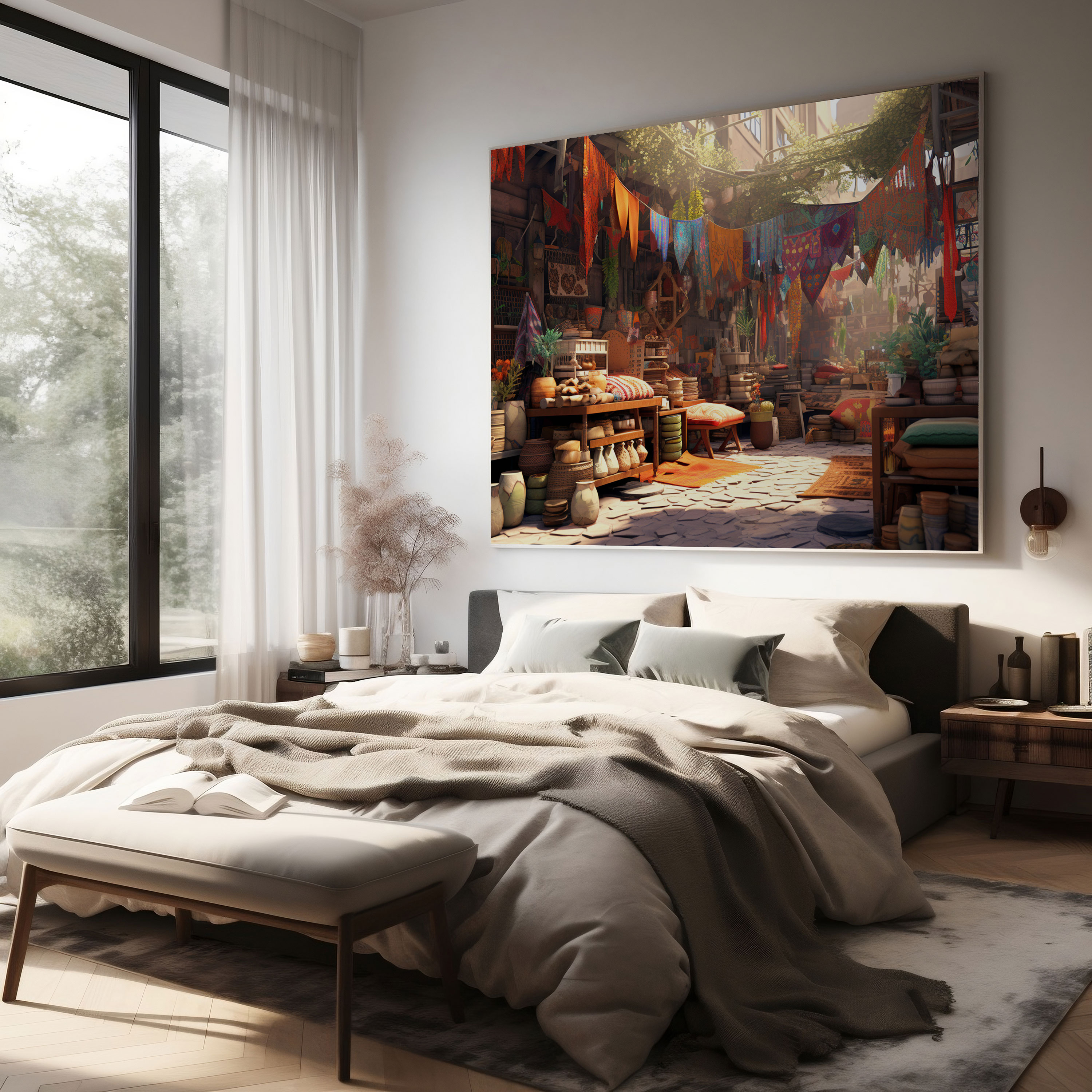 Bohemian Market Canvas Print - Bohemian, Wall Decoration, Canvas Wall Art, Digital Illustration