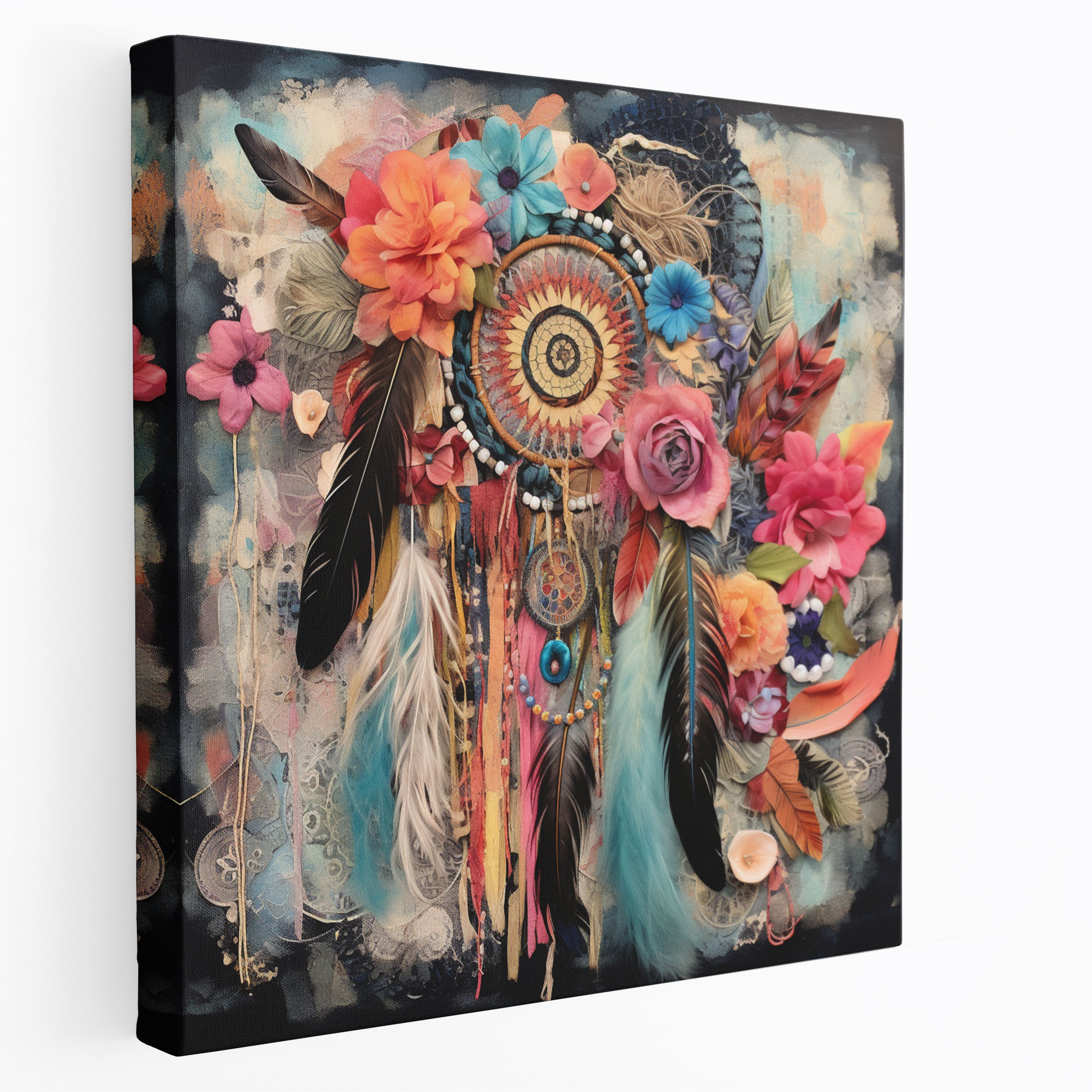 Bohemian Dreamcatcher Collage Canvas Print - Bohemian, Bohemian, Colorful Fabrics, Wall Decoration
