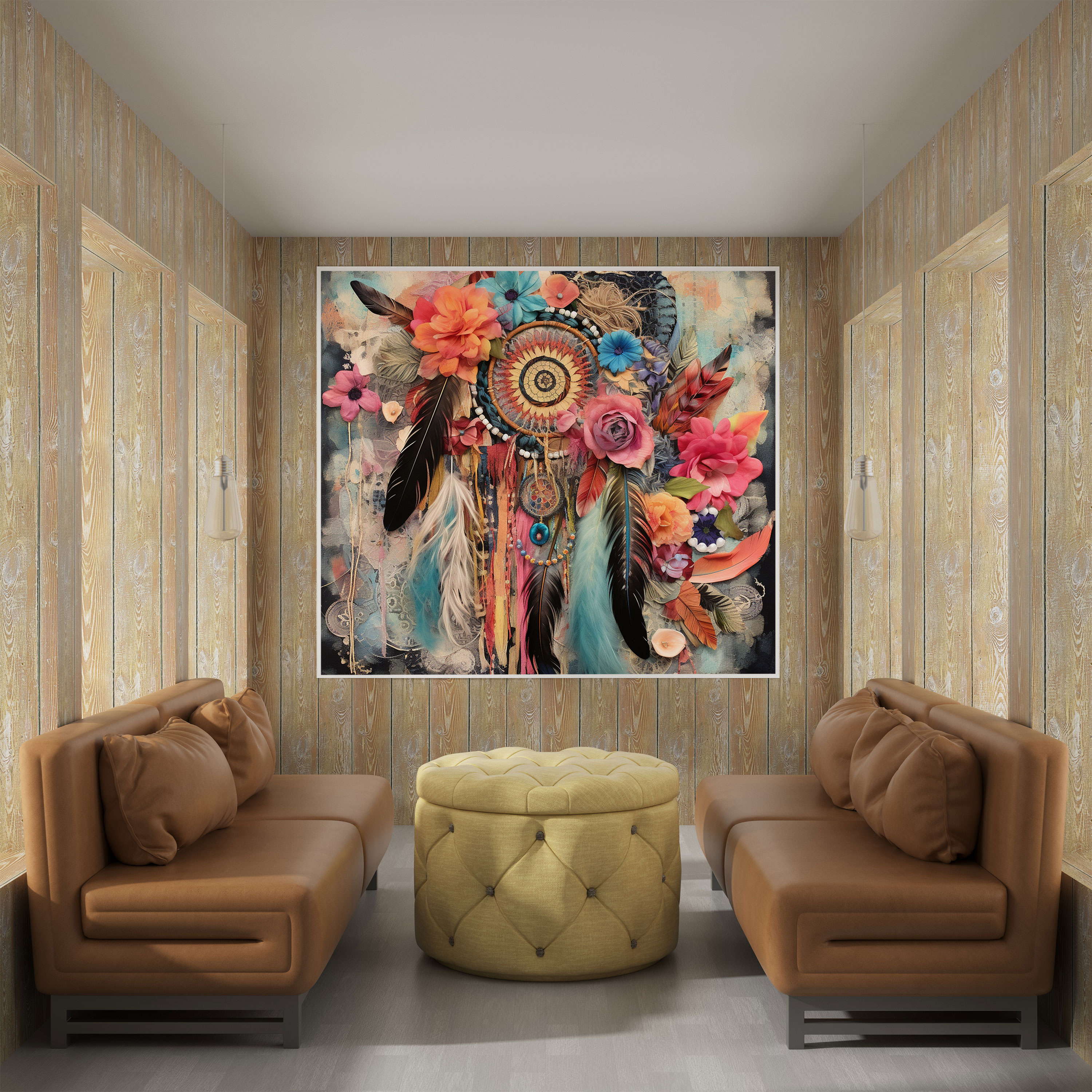 Bohemian Dreamcatcher Collage Canvas Print - Bohemian, Bohemian, Colorful Fabrics, Wall Decoration