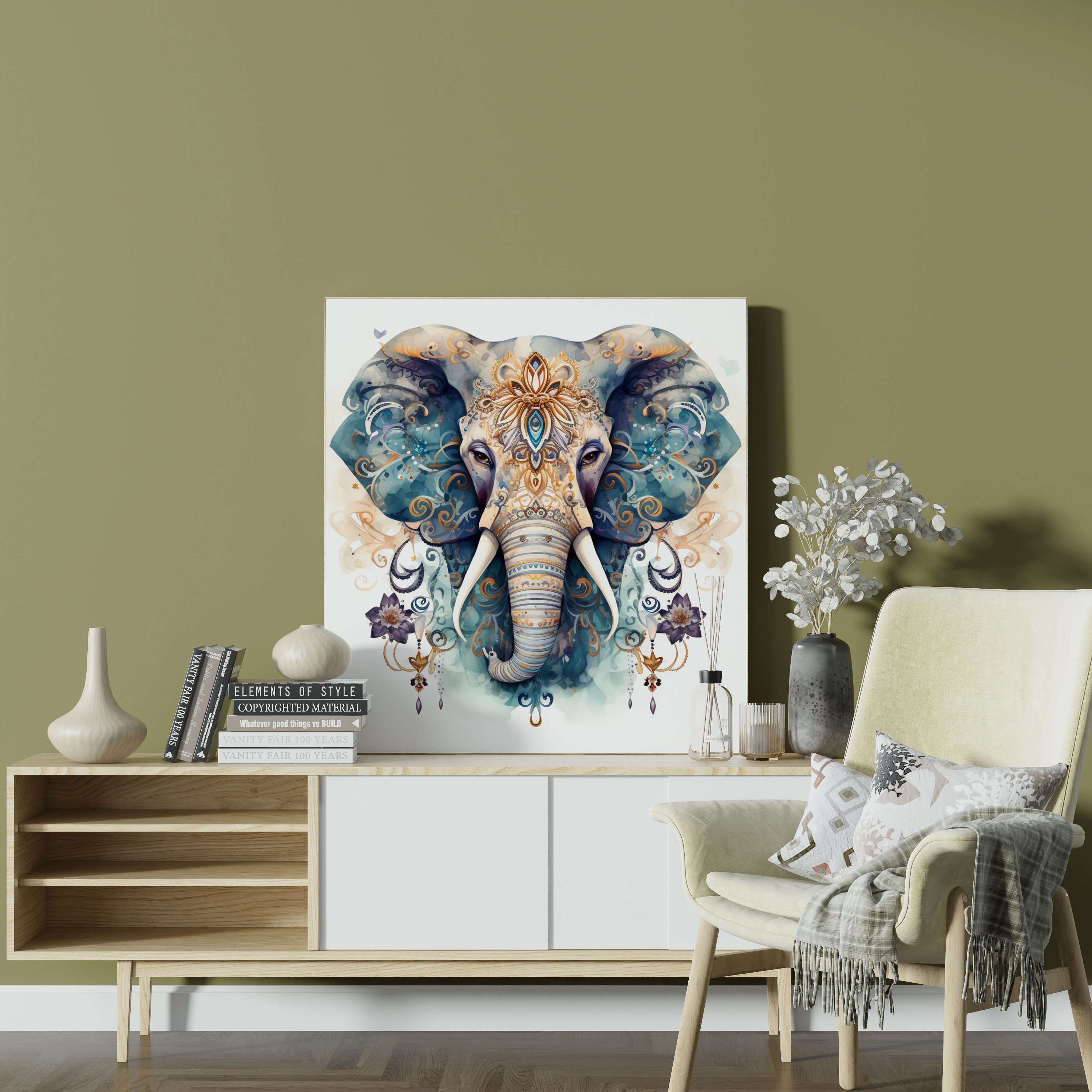 Bohemian Elephant Watercolor Canvas Print - Bohemian, Canvas Print, Canvas Wall Art, Home Decoration