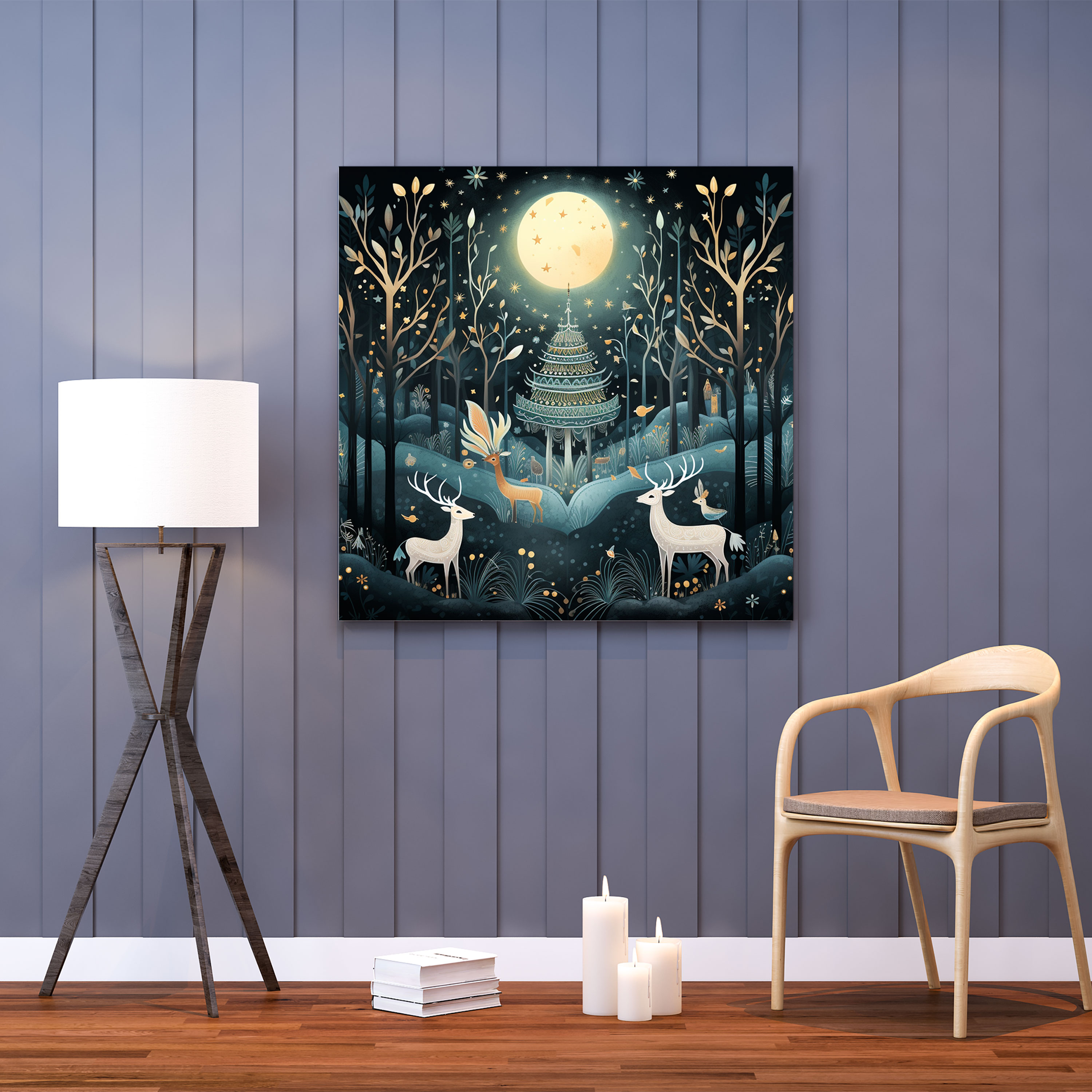 Bohemian Moonlit Forest Canvas Print - Bohemian, Mystical Moonlit Forest, Crowns, Wall Decoration