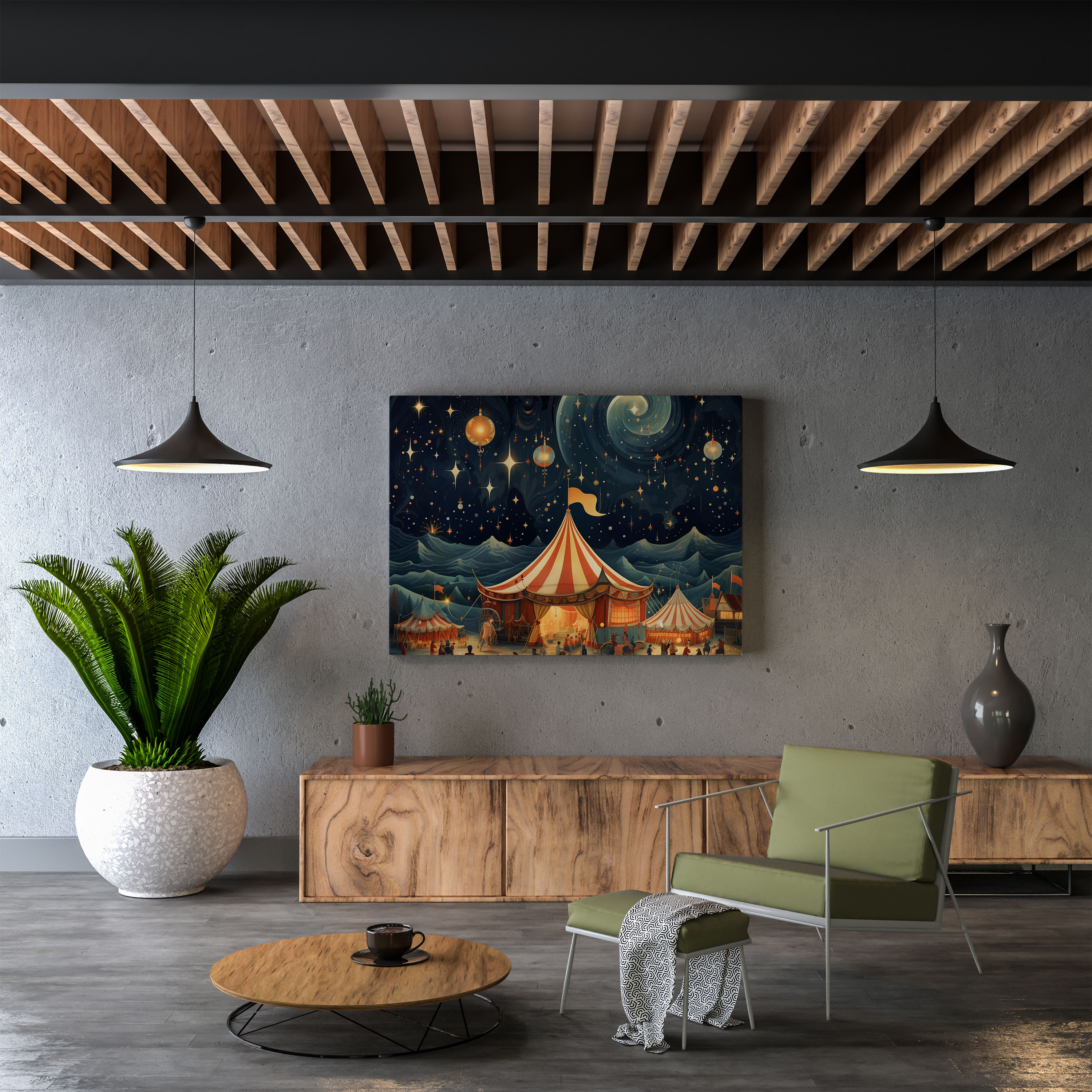 Bohemian Circus Caravan Canvas Print - Bohemian, Starry Night, Bohemian Art, Wall Decoration
