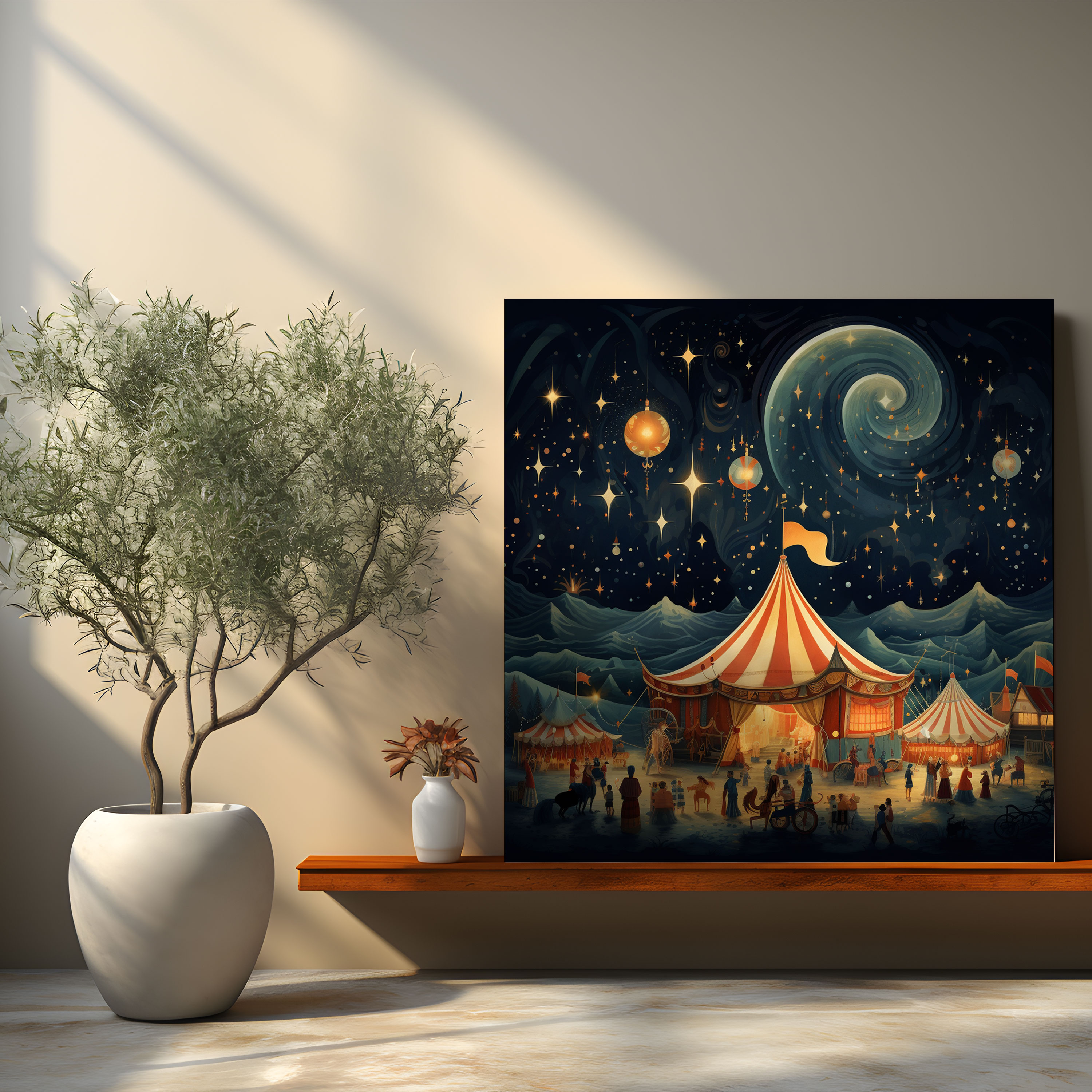 Bohemian Circus Caravan Canvas Print - Bohemian, Starry Night, Bohemian Art, Wall Decoration