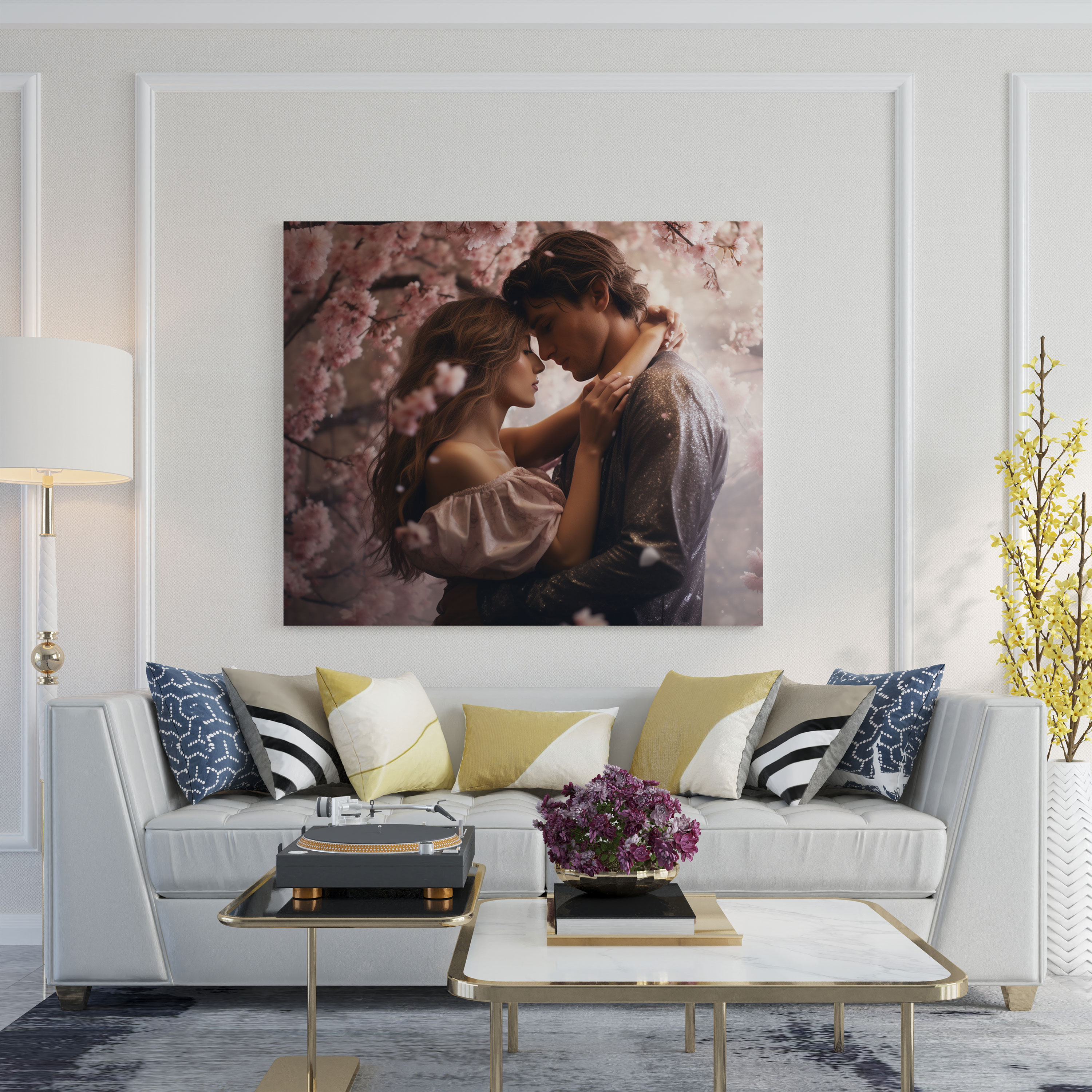 Bohemian Cherry Blossom Romance Canvas Print - Bohemian, Love, Wall Decoration, Romantic Scene