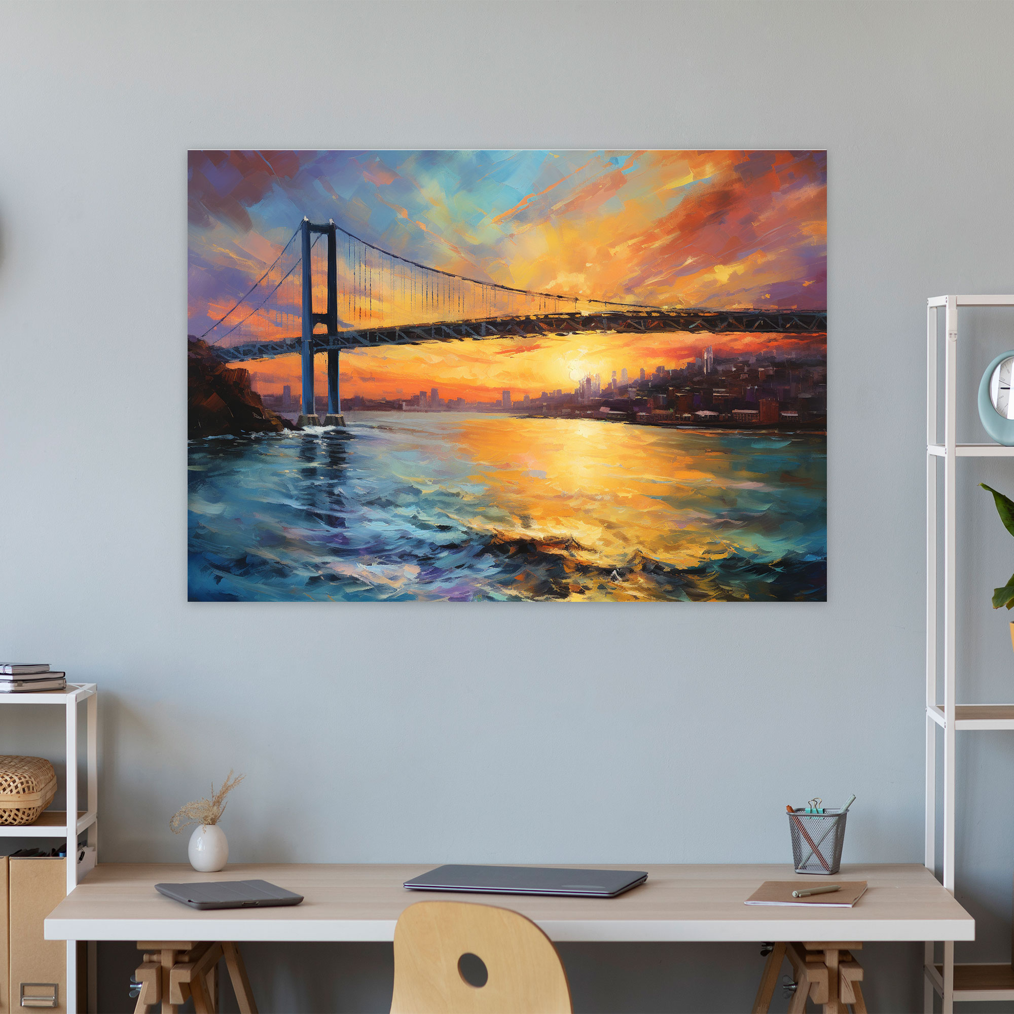 Bosphorus Bridge Canvas Print - Bosphorus Bridge, Canvas, Impressionist Painting, Reflections
