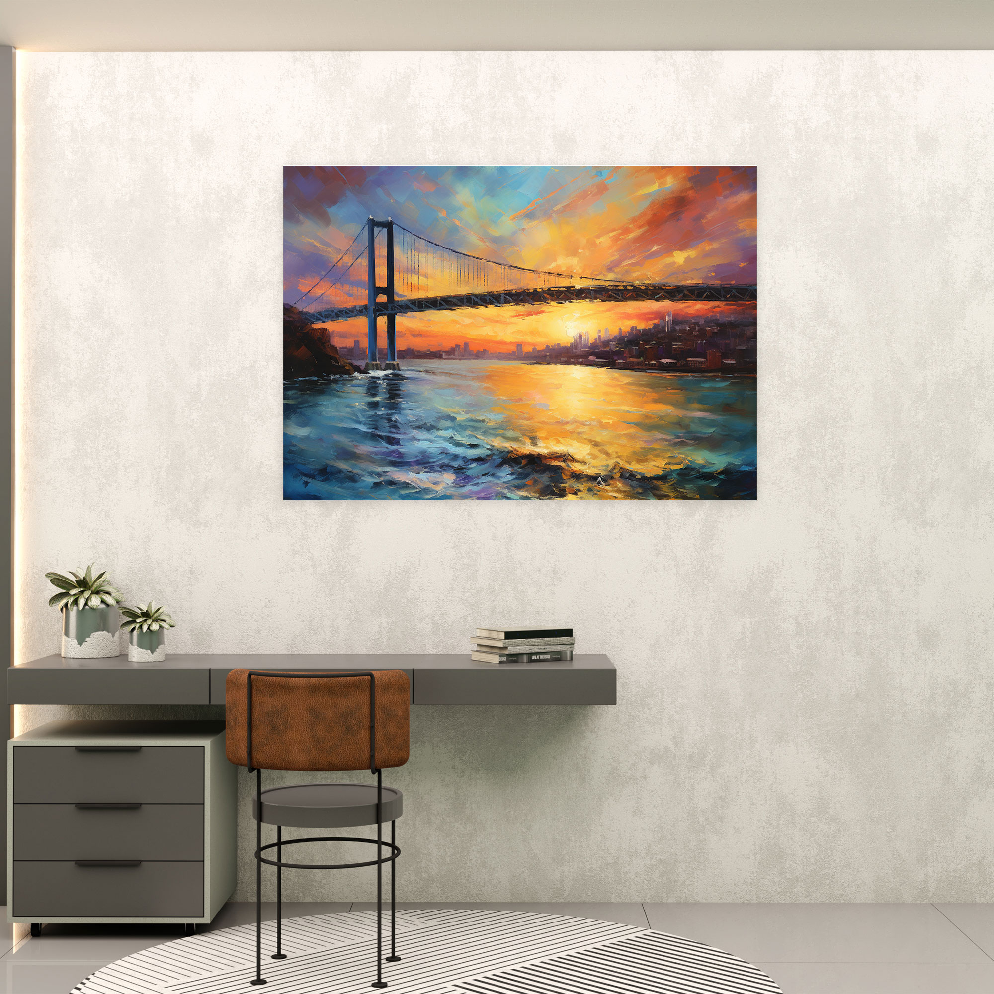 Bosphorus Bridge Canvas Print - Bosphorus Bridge, Canvas, Impressionist Painting, Reflections