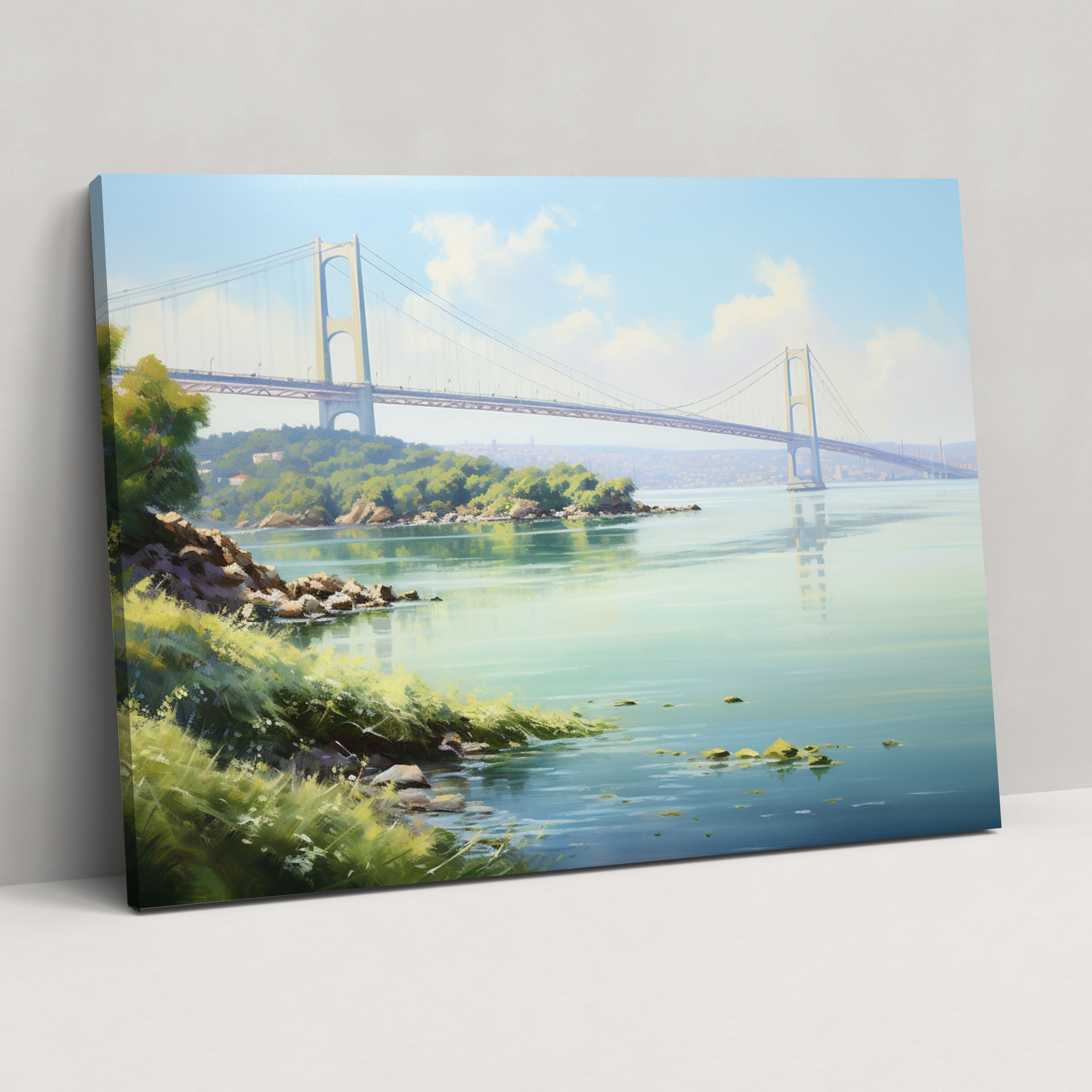 Bosphorus Bridge Wall Decoration - Bosphorus Bridge, Canvas Wall Art, Lush Greenery, Bosphorus Bridge