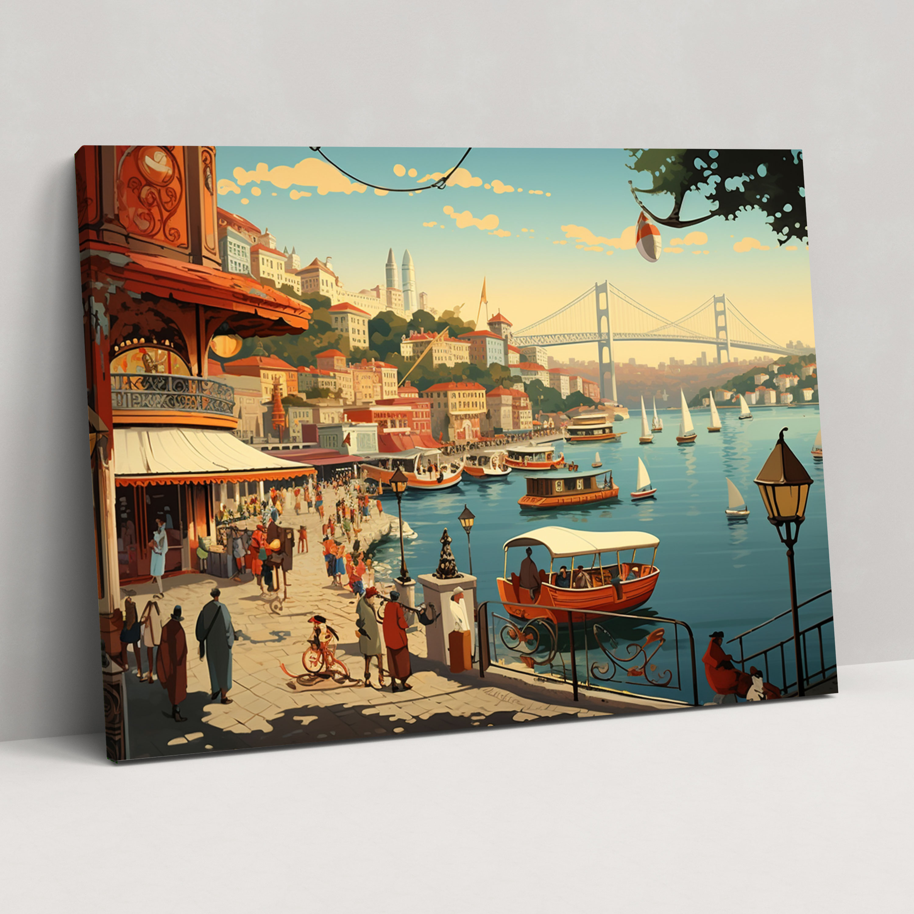 Bosphorus Bridge Vintage Travel Poster - Bosphorus Bridge, Wanderlust, Canvas, Canvas Print