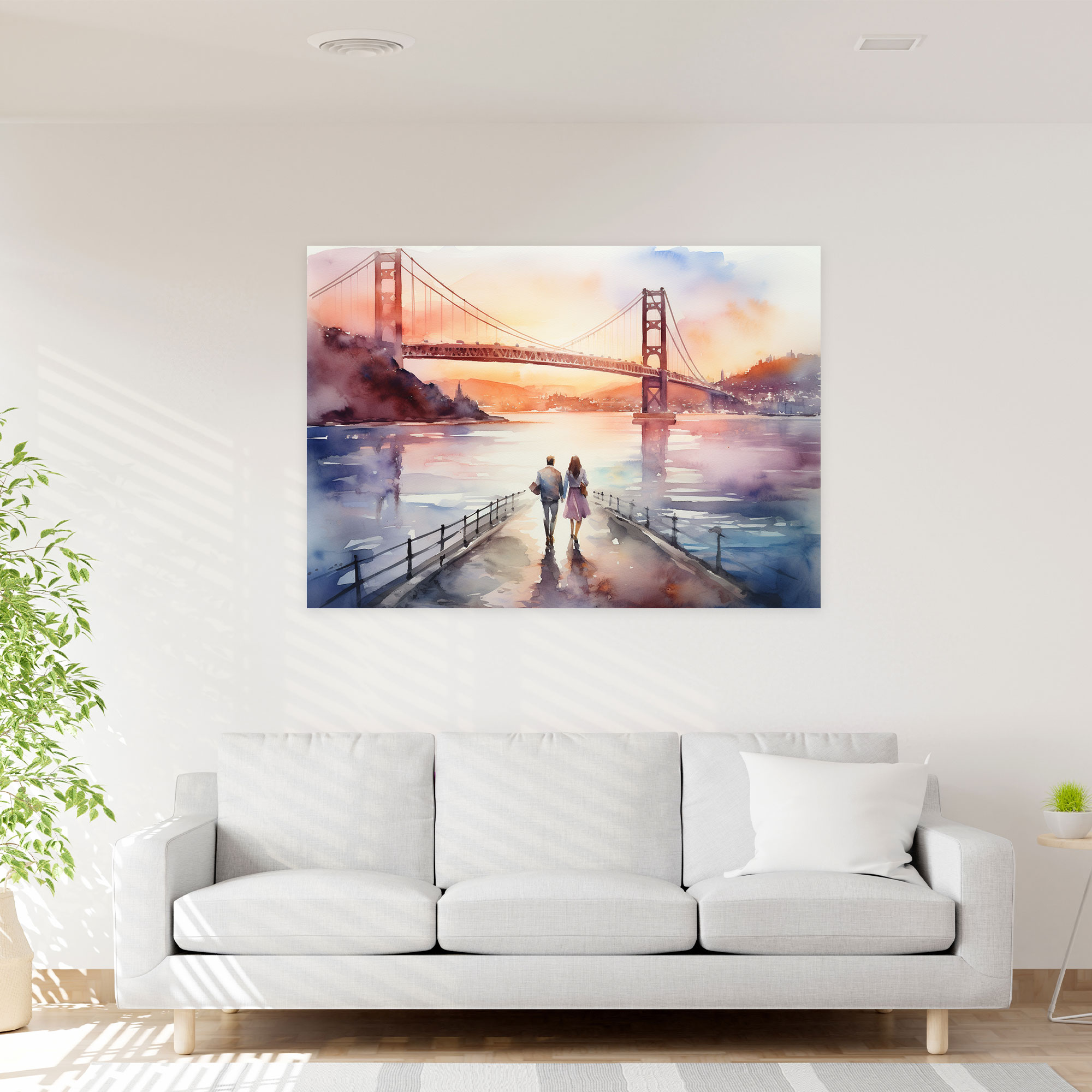 Bosphorus Bridge Romantic Watercolor Painting - Bosphorus Bridge, Sunset, Bosphorus Bridge, Wall Art
