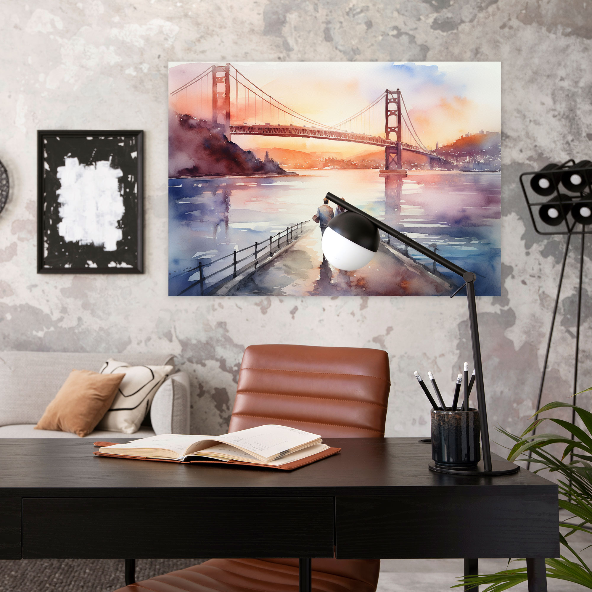 Bosphorus Bridge Romantic Watercolor Painting - Bosphorus Bridge, Sunset, Bosphorus Bridge, Wall Art