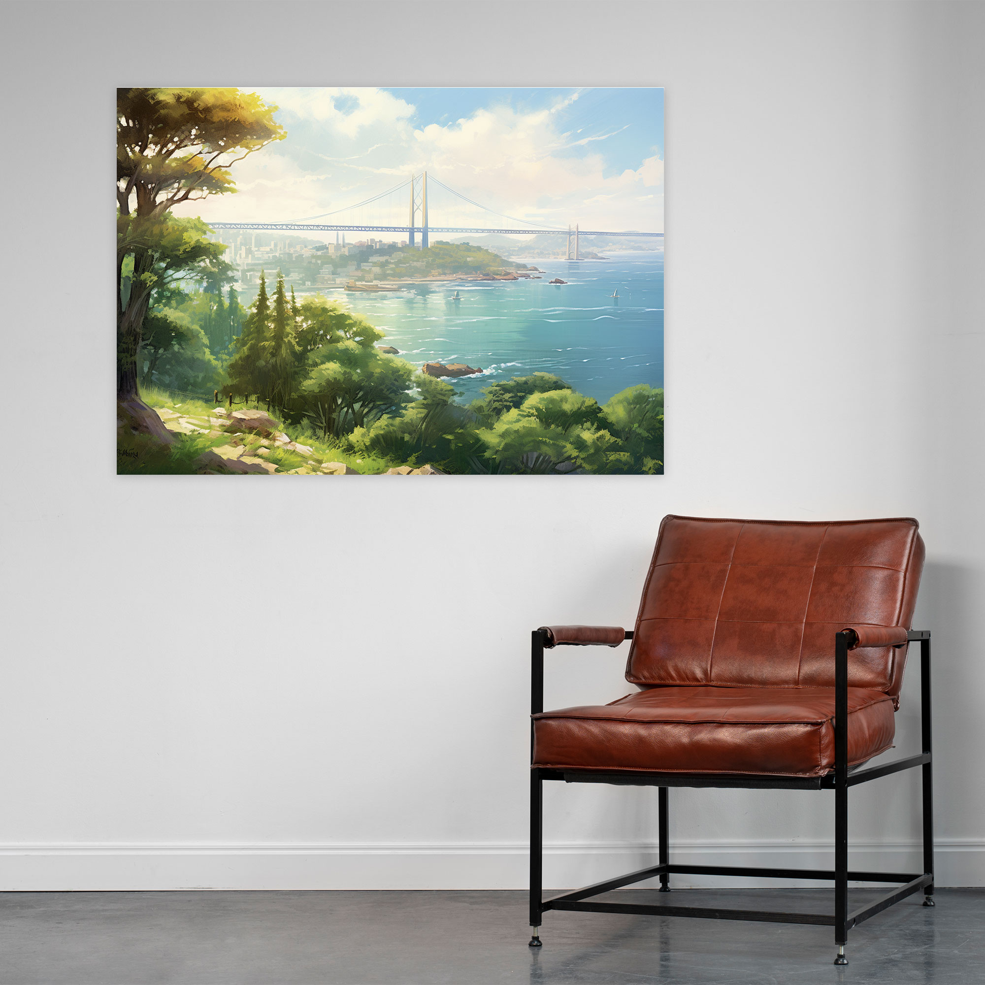 Bosphorus Bridge Wall Art - Bosphorus Bridge, Canvas, Lush Greenery, Impressionist Landscape Painting