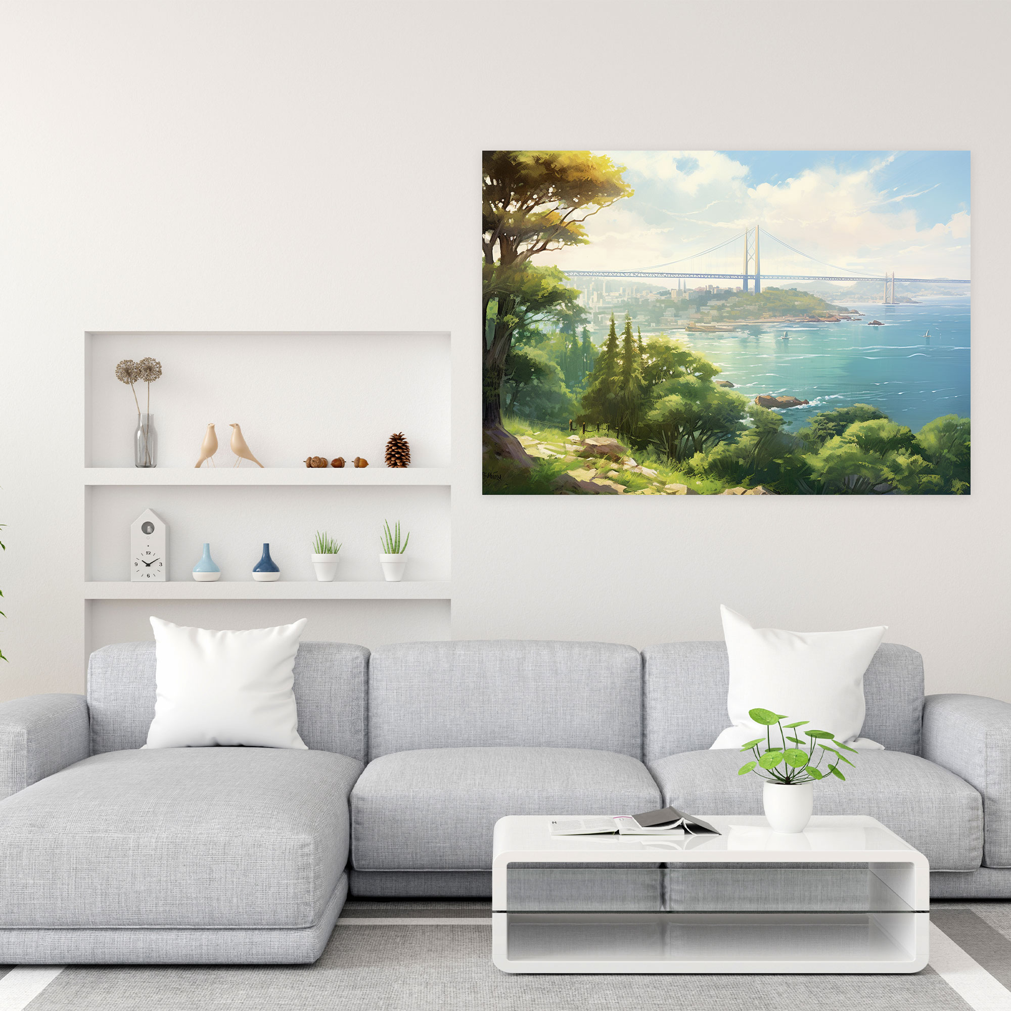 Bosphorus Bridge Wall Art - Bosphorus Bridge, Canvas, Lush Greenery, Impressionist Landscape Painting
