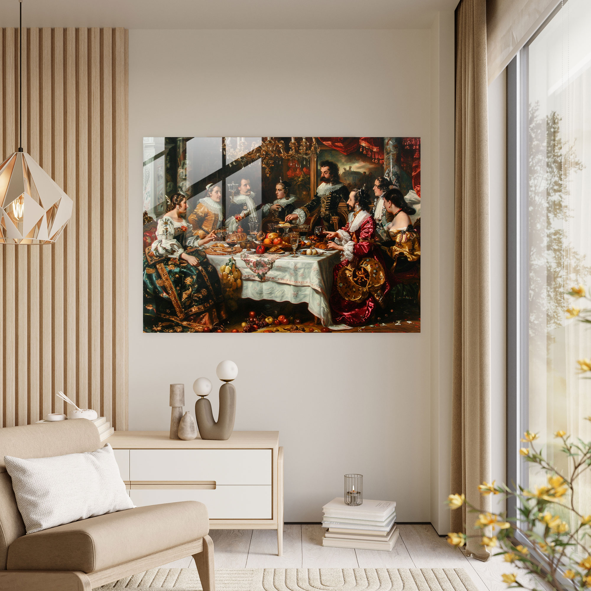 Lüks Ziyafet Barok Tarzı Boyama Cam Duvar Sanatı - Barok Cam Sanatı Ev Dekorasyonu Modern Sanat