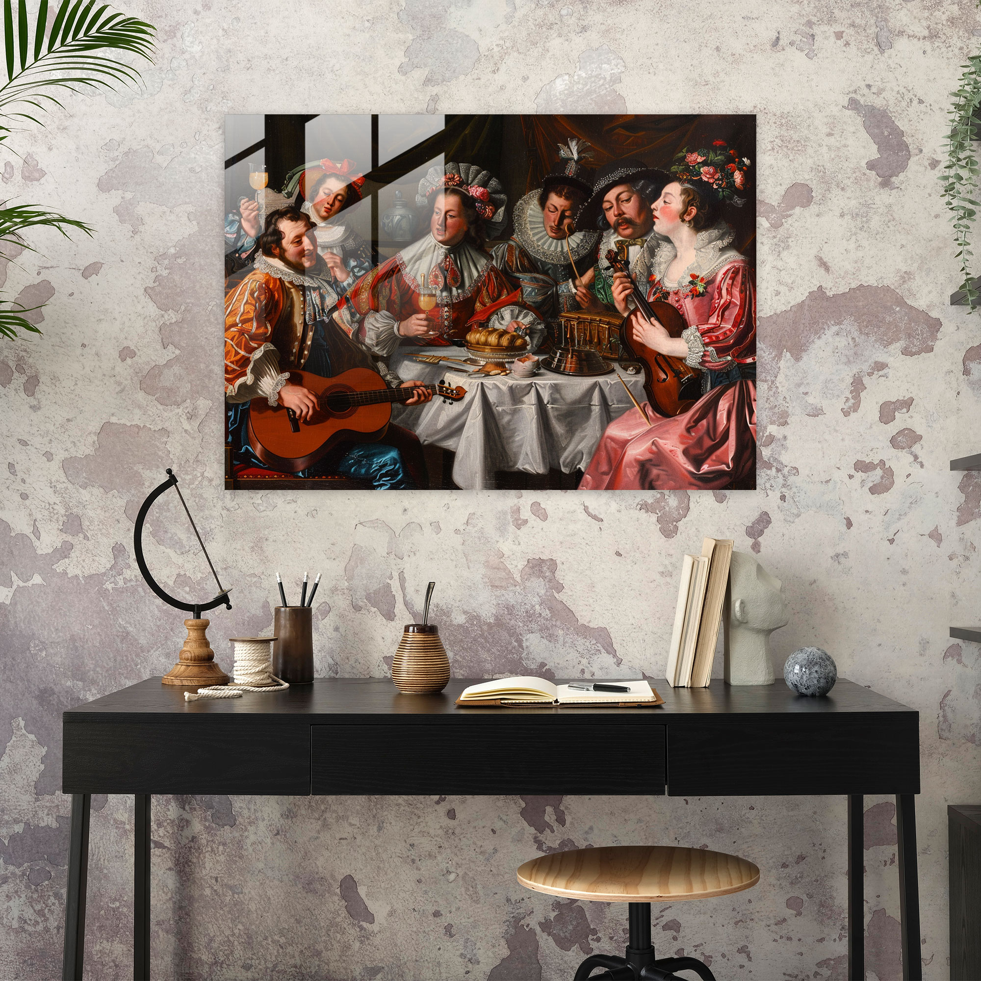 Gösterişli Müzik Performansı Barok Tarzı Resim Cam Tablo Sanatı - Barok Ev Dekorasyonu Modern Sanat Cam Tablo