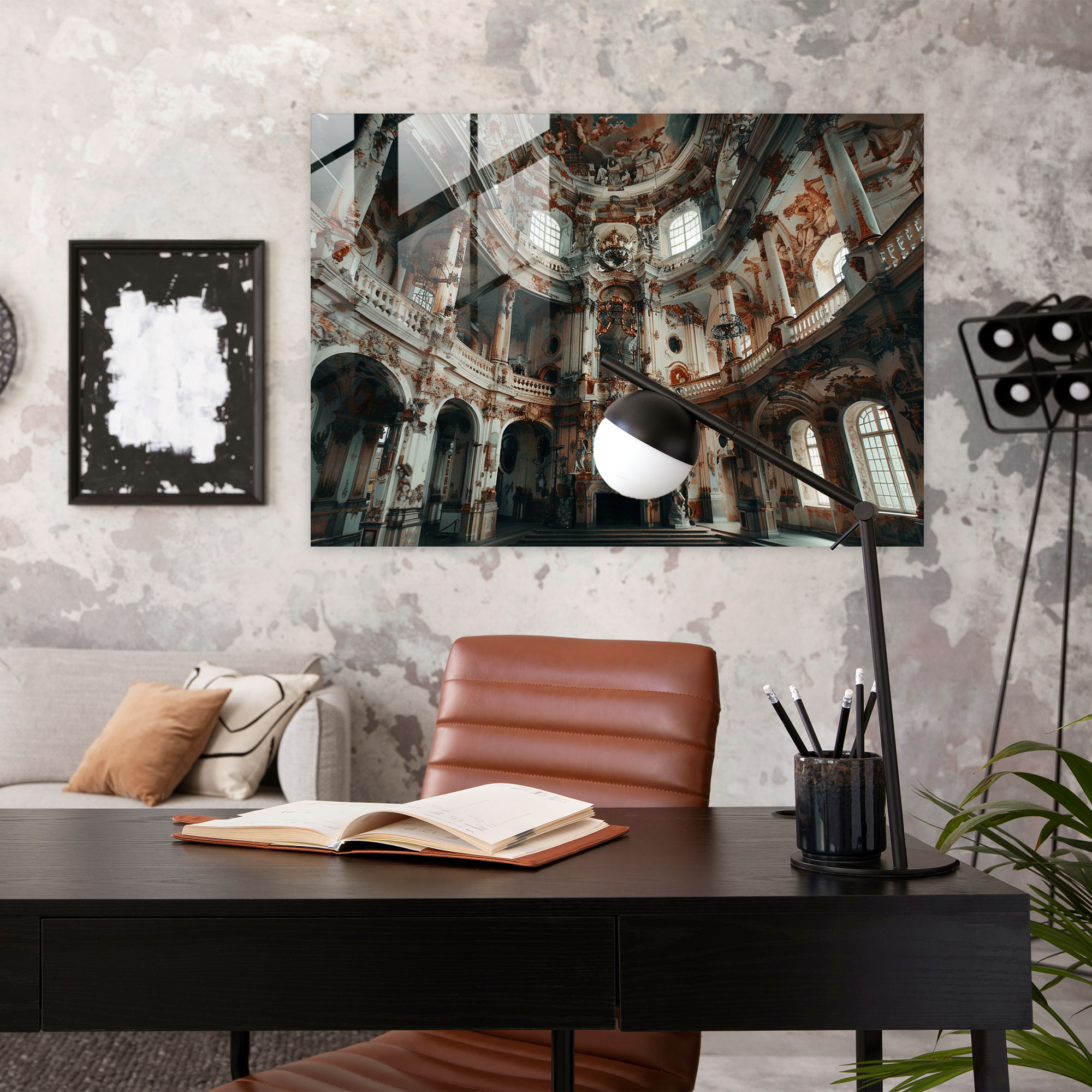 Barok Tarzı Tablo Modern Sanat - Barok Cam Tablo Süslü Mimarlık