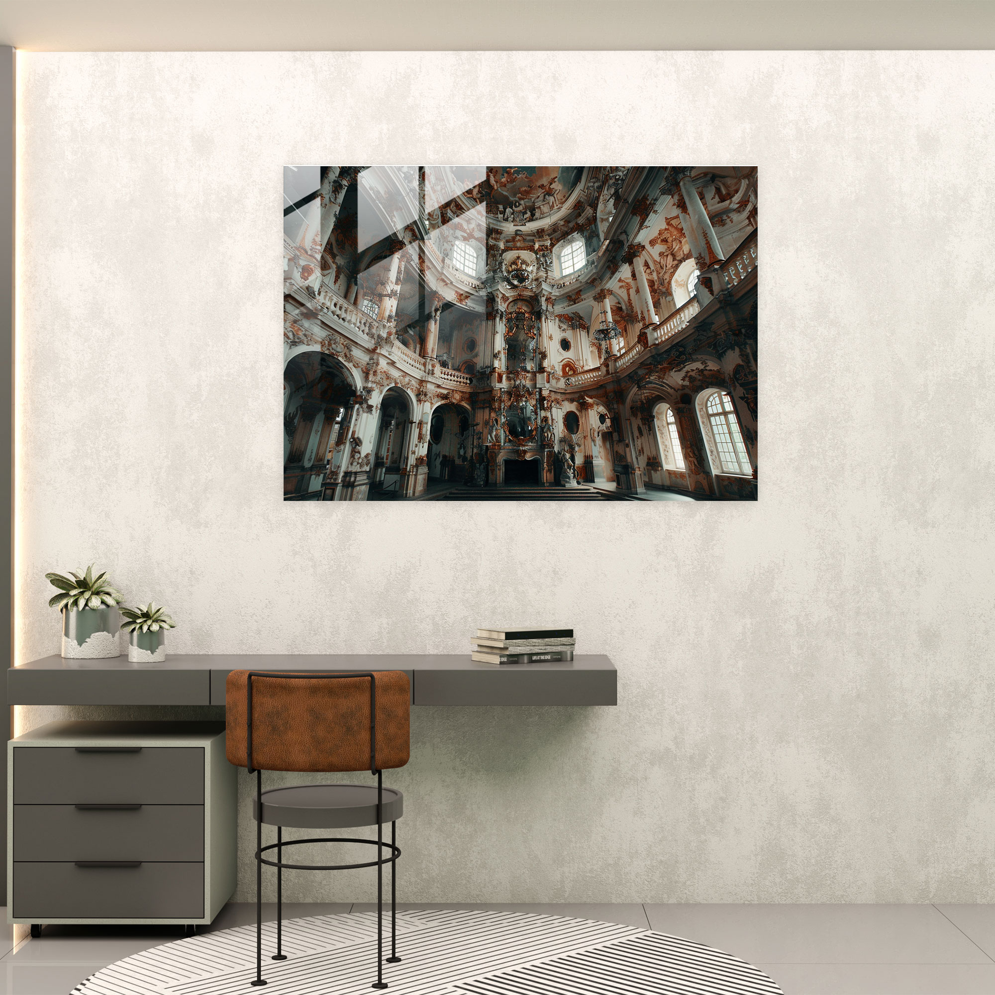Barok Tarzı Tablo Modern Sanat - Barok Cam Tablo Süslü Mimarlık