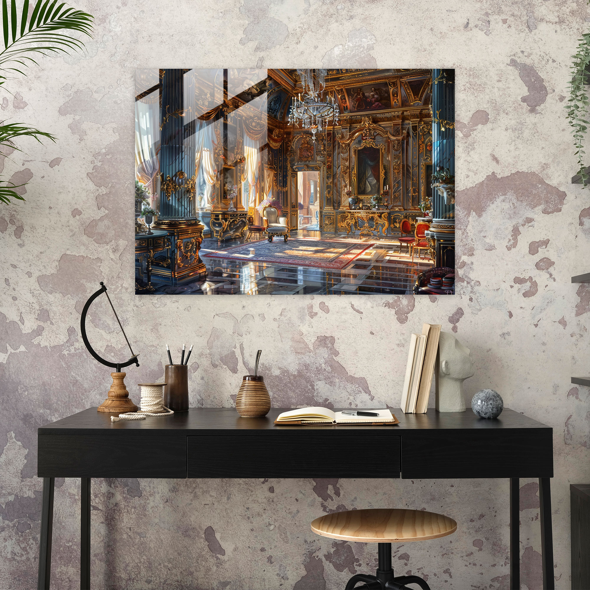 Barok Tarzı Resimli Cam Tablo - Klasik Barok Sanat Cam Baskı Ev Dekorasyonu