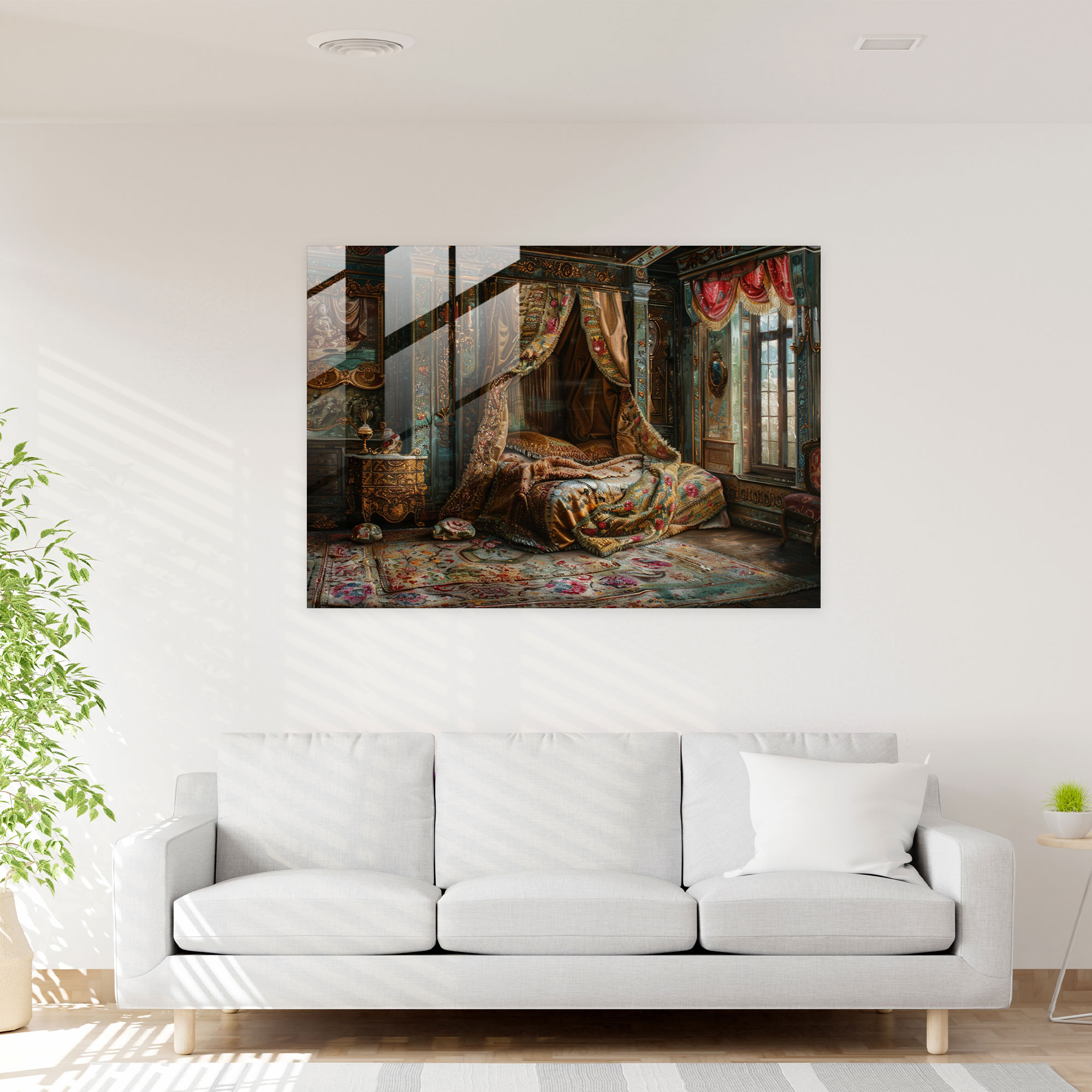 Barok Tarzı Resim Cam Tablo - Barok İhtişamlı Renk Paleti Cam Tablo Lüks Dekor