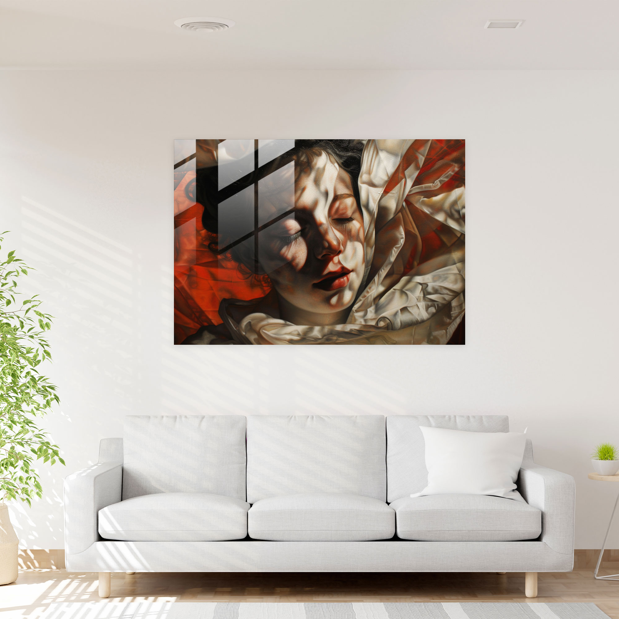 Barok Stil Resimli Cam Duvar Sanatı - Modern Sanat Duvar Dekorasyonu