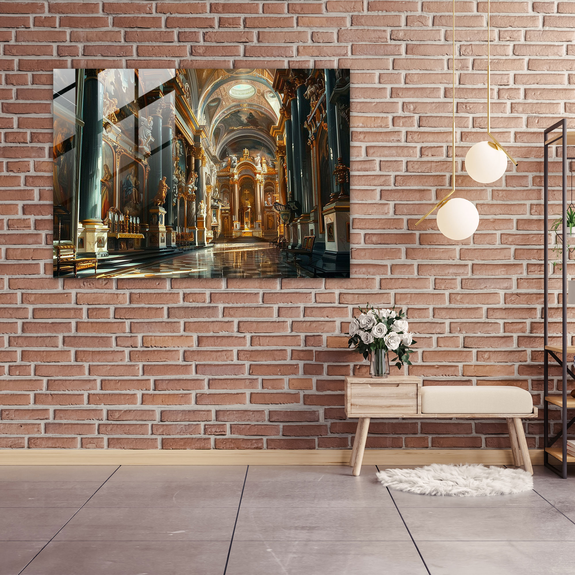 Barok Tarzı Resimli Cam Tablo - Barok Modern Sanat Cam Duvar Sanatı Cam Sanatı