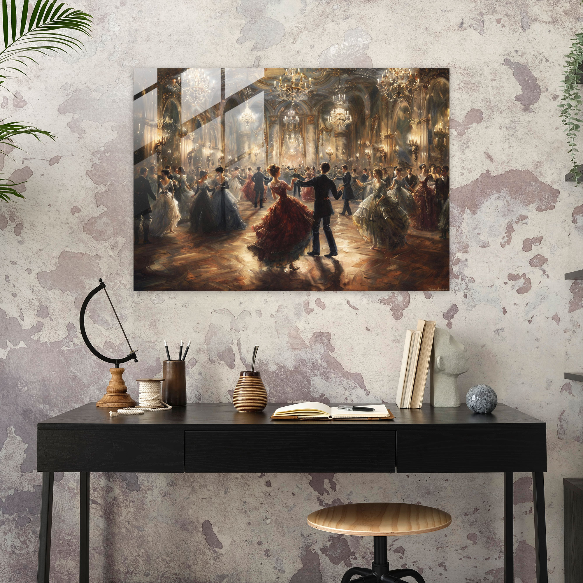 Barok Tarzı Resim Modern Sanat - Kanvas Tablo Cam Duvar Sanatı Süslü Avizeler Balo Sahnesi