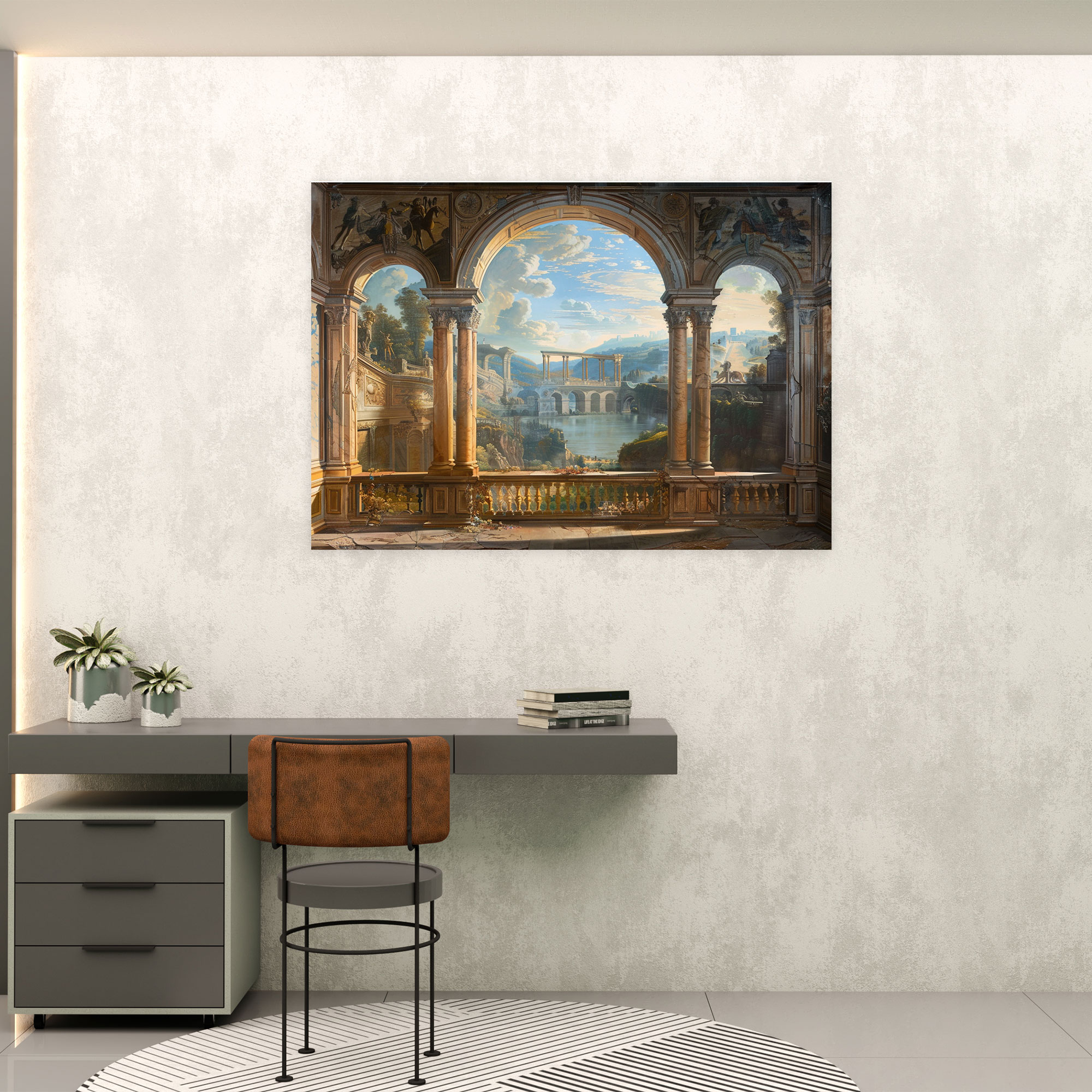 Baroque Style Painting Architectural Landscape Canvas Print - Baroque, Wall Art, Baroque Style Painting, Wall Decoration