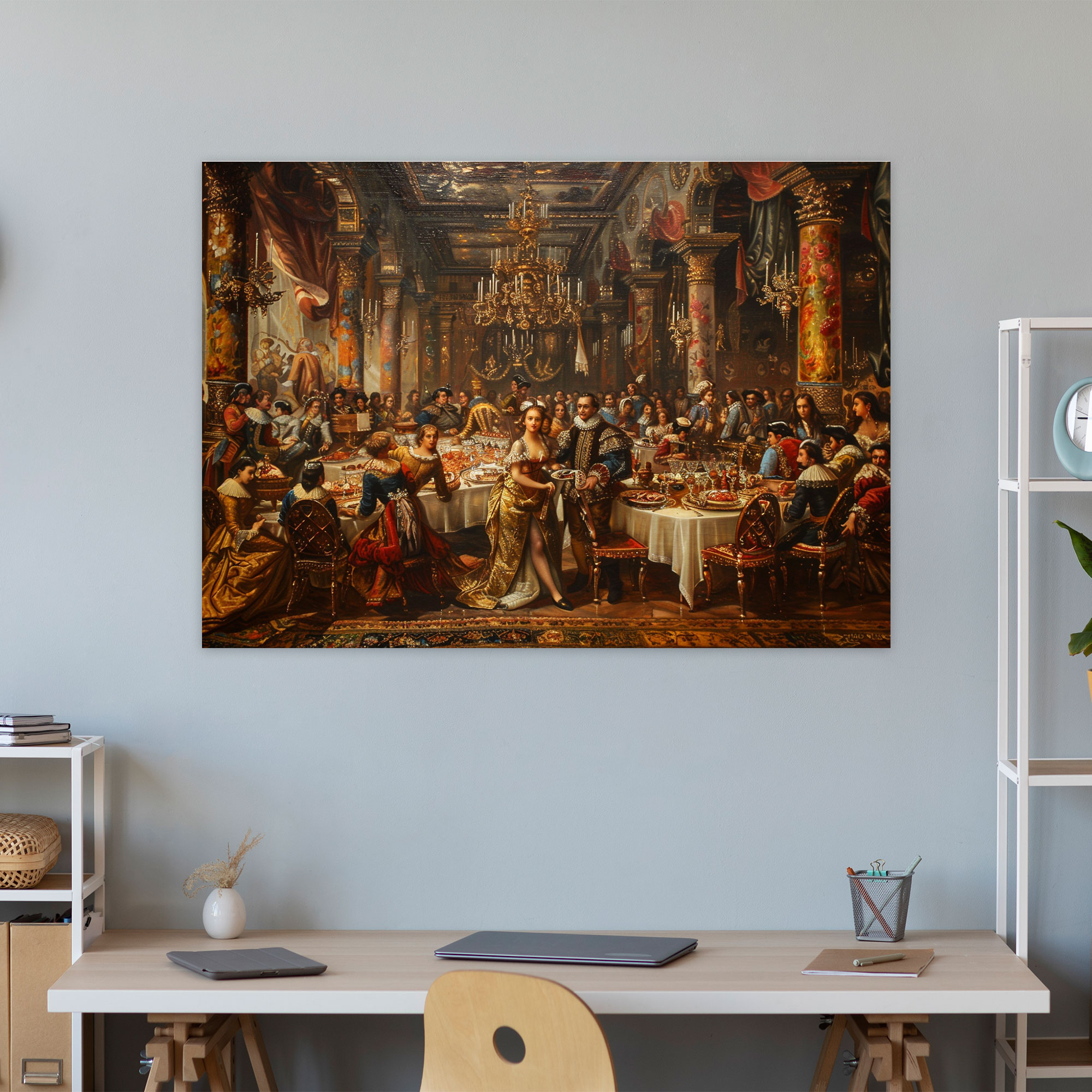 Baroque Style Painting Wall Art - Baroque, Wall Decoration, Royal Banquet Scene, Baroque Style Painting