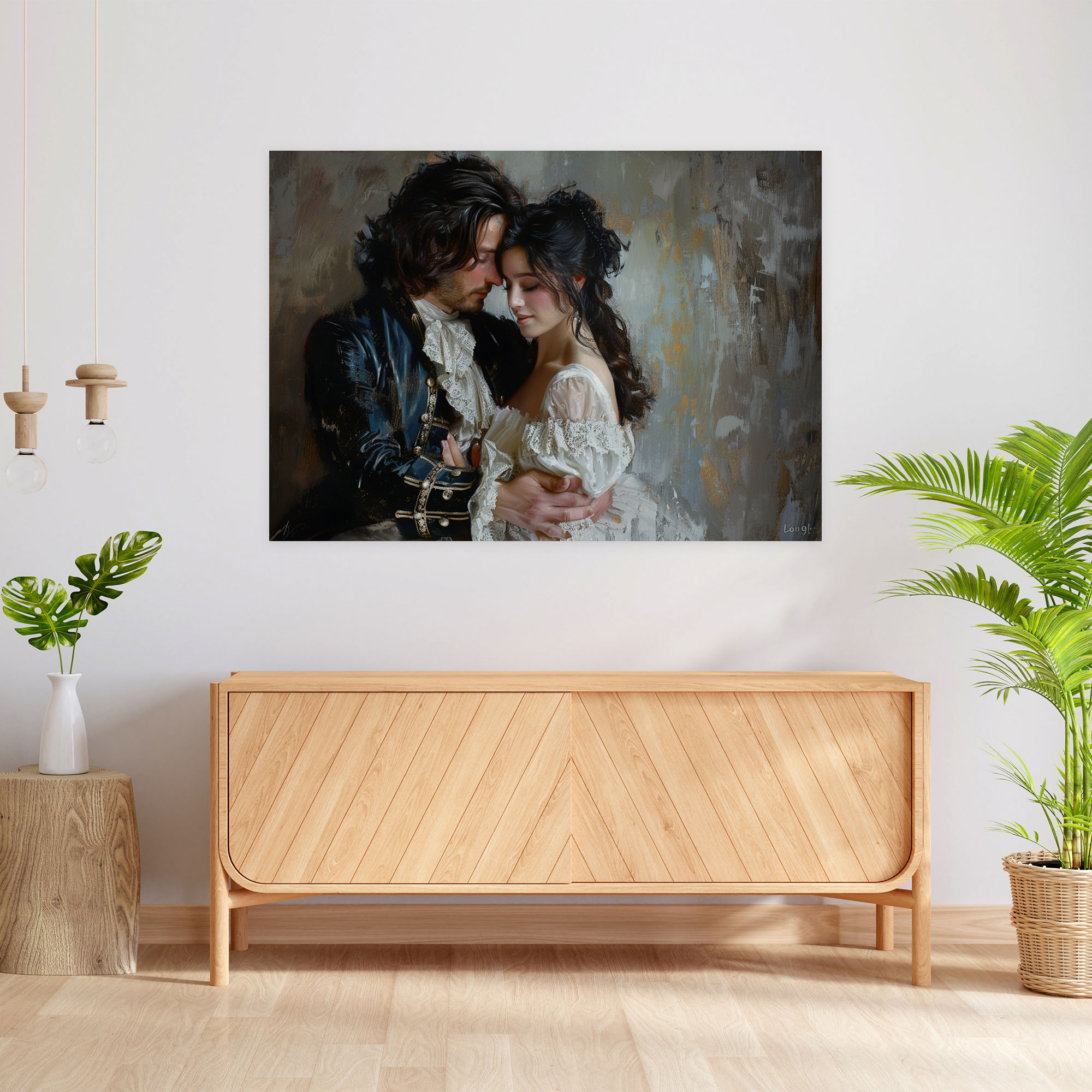 Romantik Çift Portresi Barok Duvar Sanatı - Kanvas Yumuşak Fırça Darbeleri Duvar Sanatı