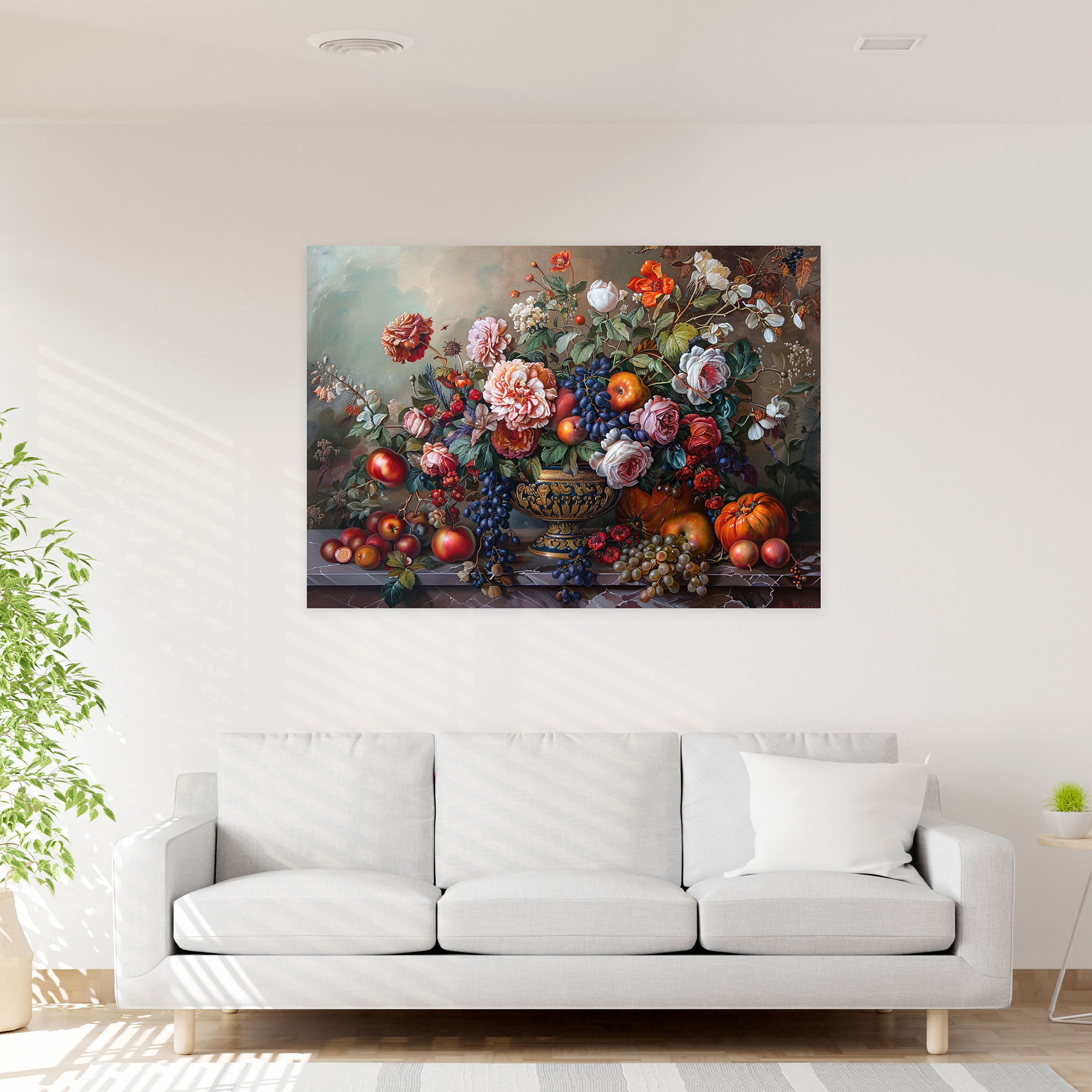 Floral Still Life Baroque Style Painting Canvas Print - Baroque, Fruits, Flowers, Home Decoration